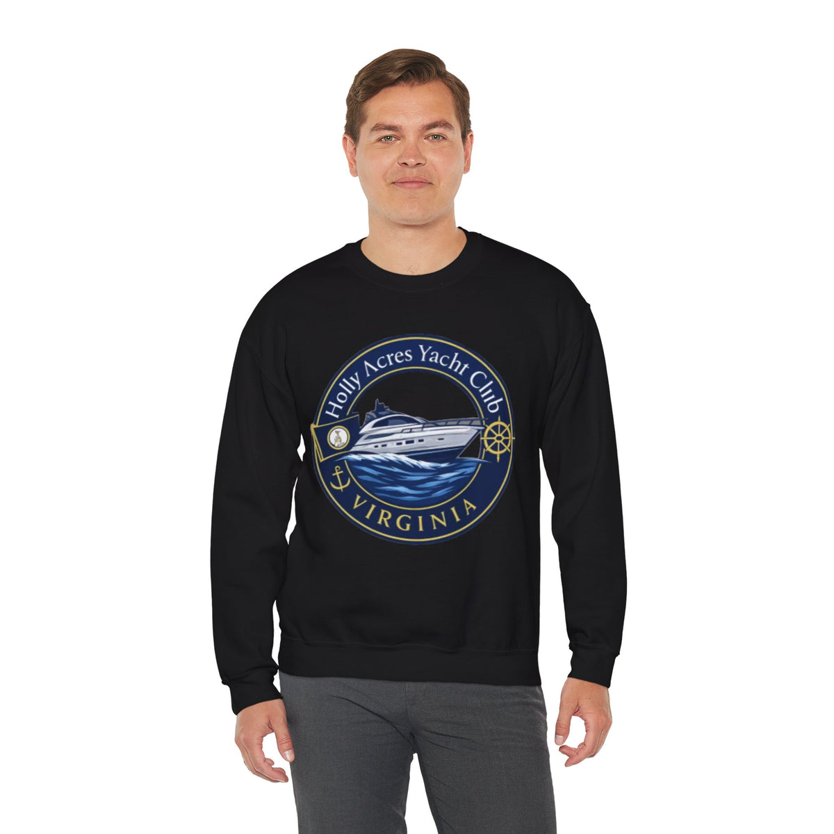 Virginia Yacht Club Crewneck Sweatshirt — "Holly Acres Yacht Club" Nautical Logo