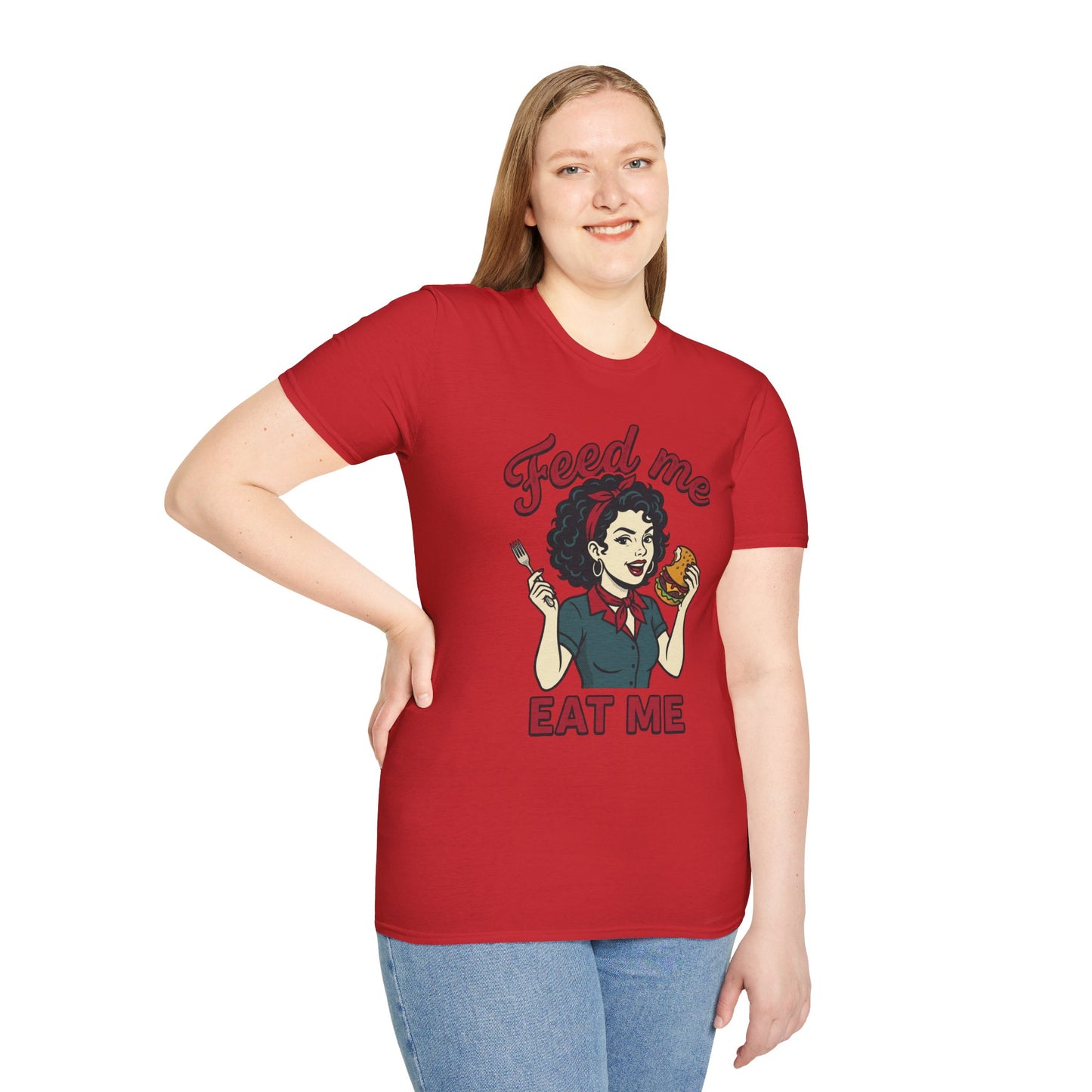 Feed Me Eat Me T-Shirt — Retro Pinup Burger Graphic Tee Printify