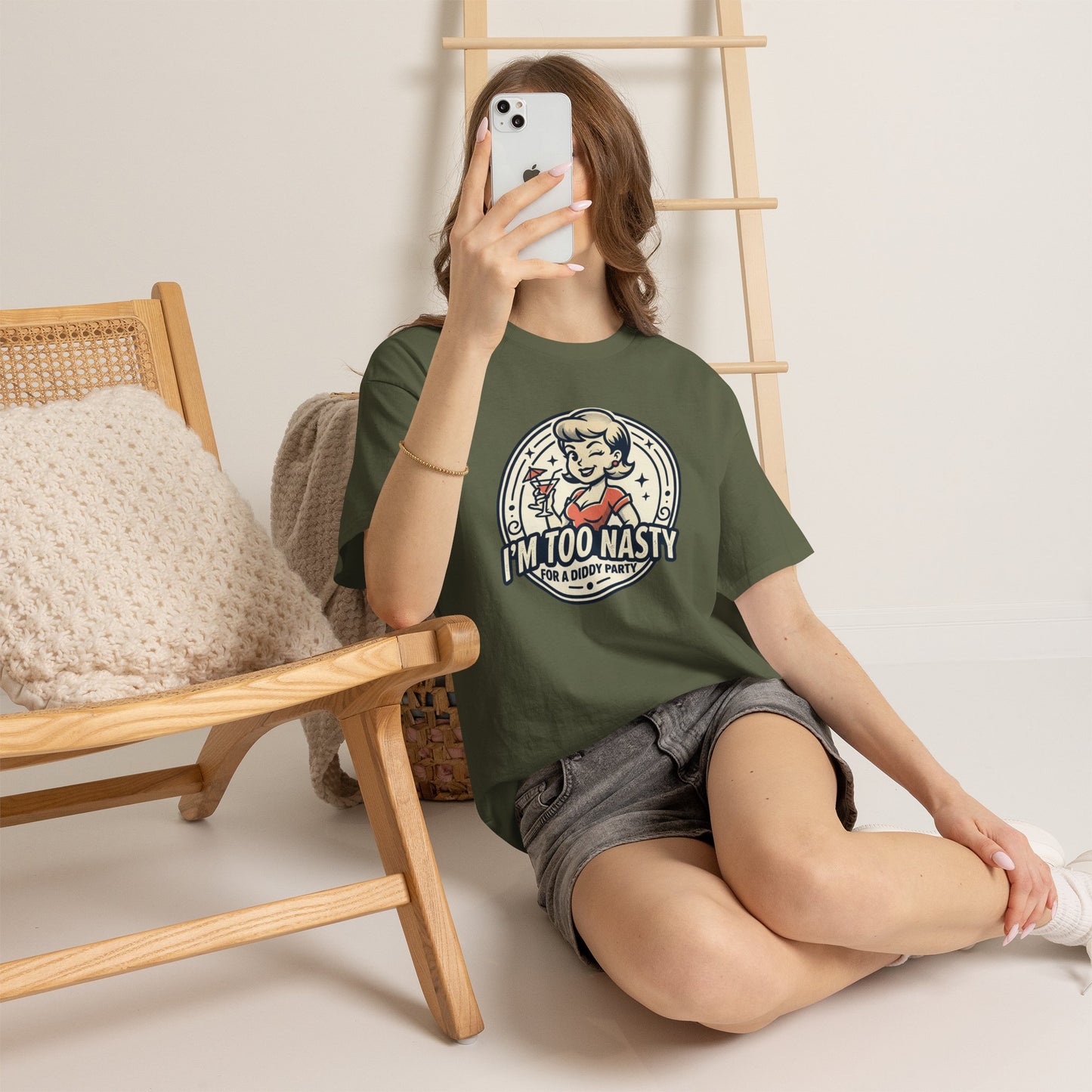 "I'm Too Nasty for a Diddy Party" Retro Cocktail Graphic Tee