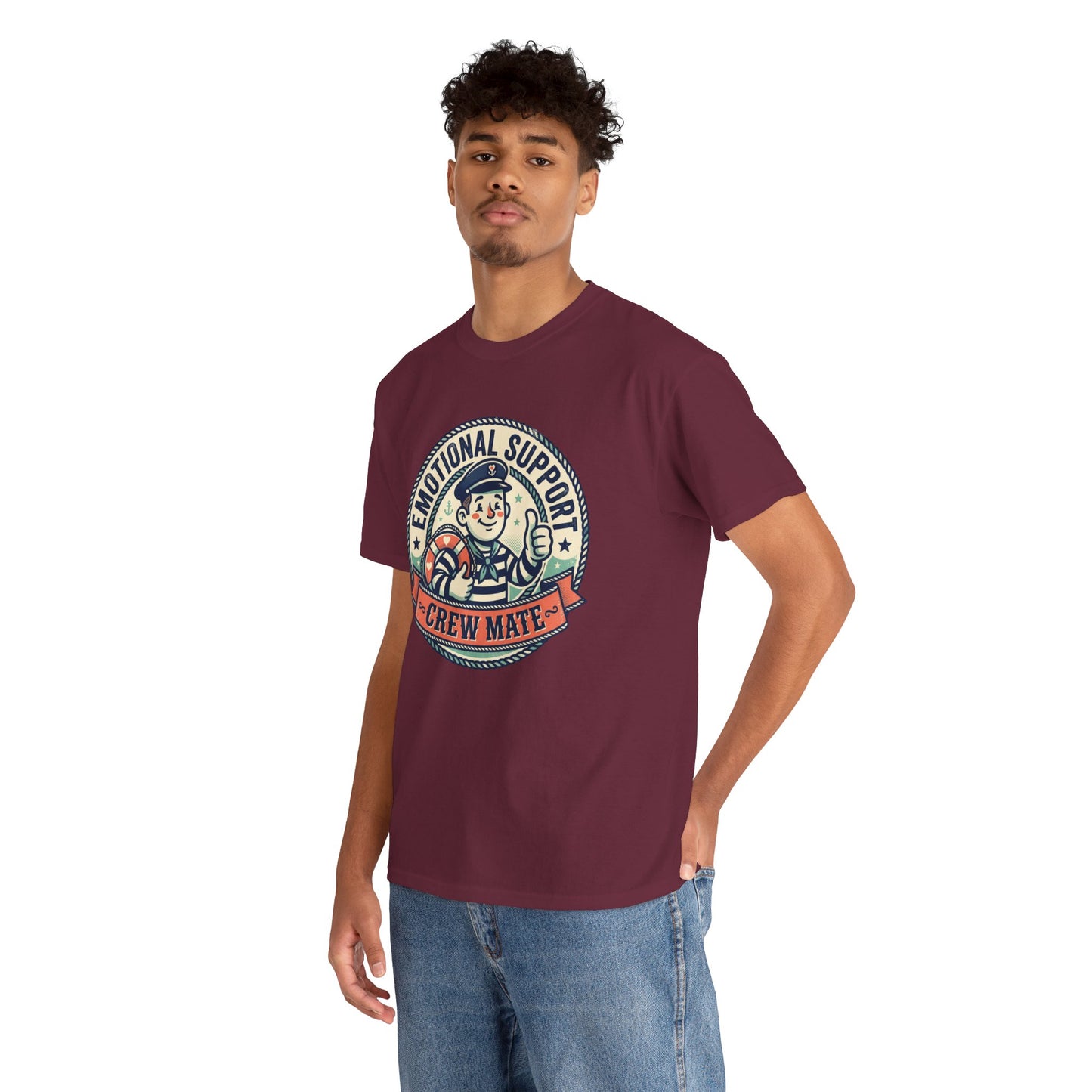 Emotional Support Crew Mate T‑Shirt — Retro Nautical Crewmate Tee Printify