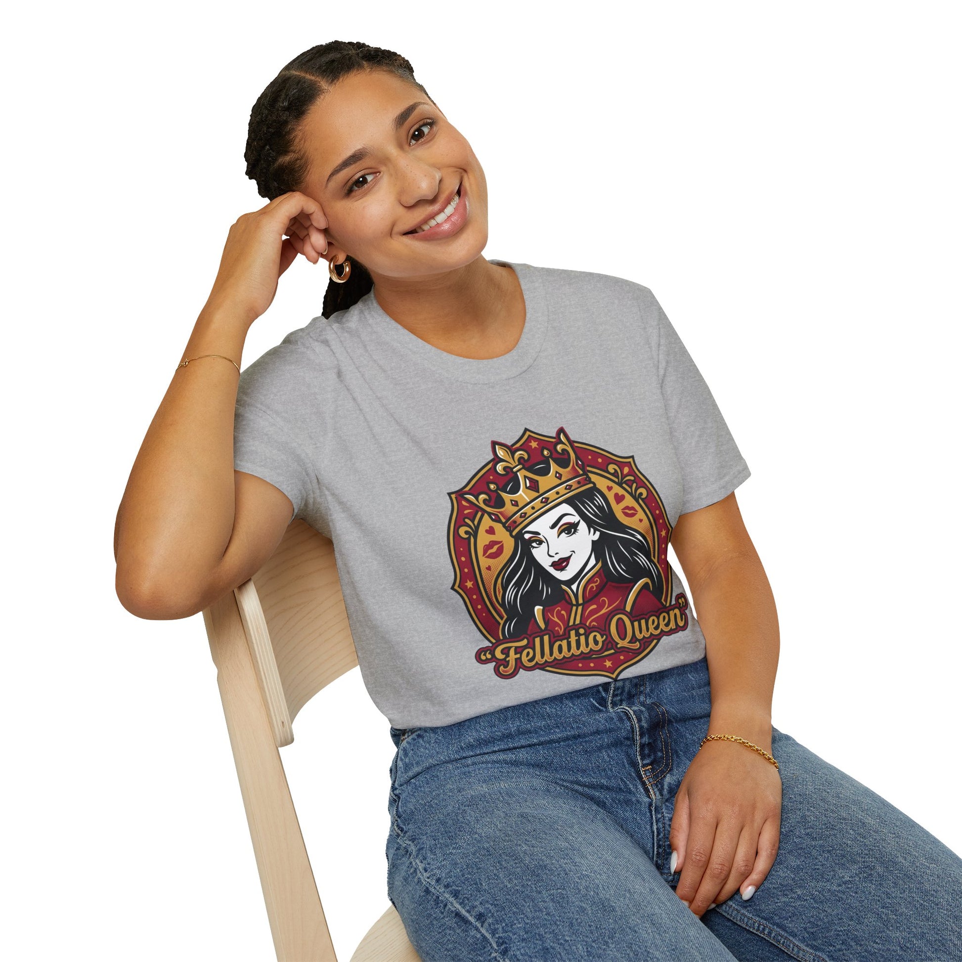 "Fellatio Queen" Retro Pinup Crown Graphic Tee Printify