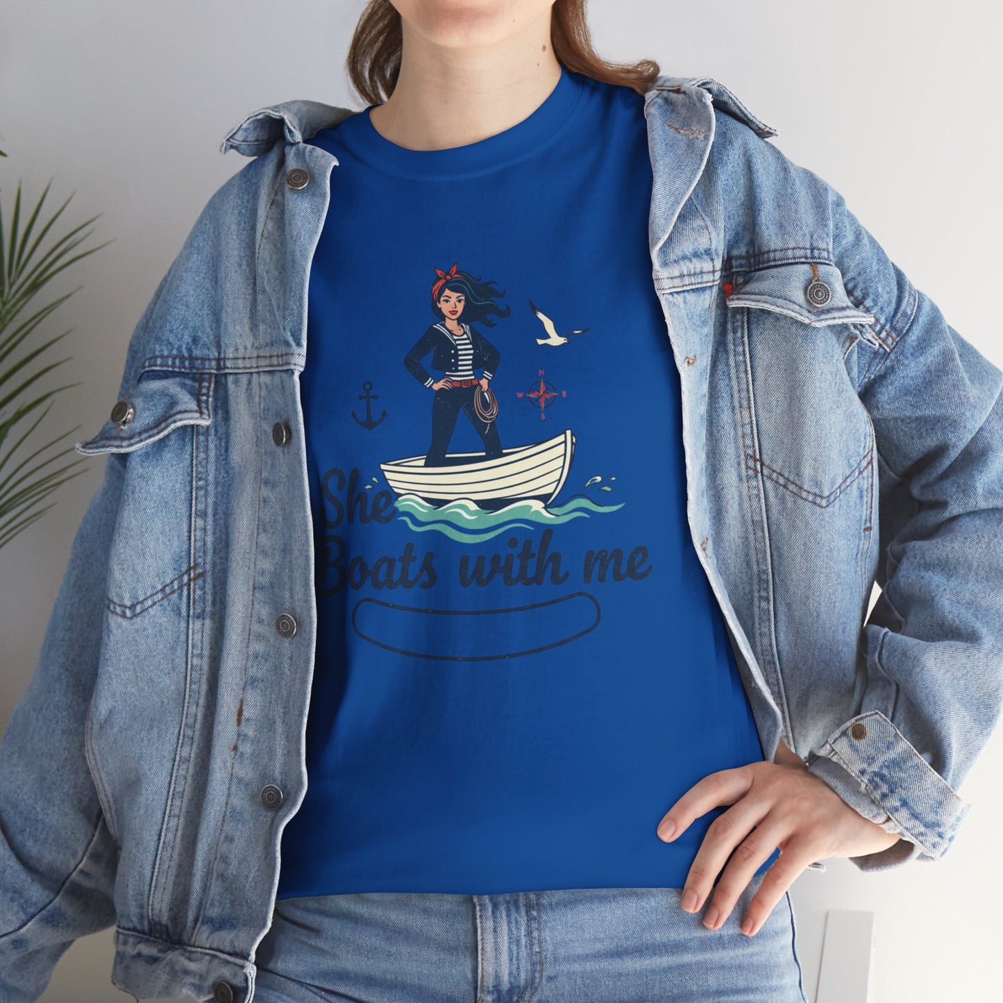 T-Shirt — "She Boats With Me" Nautical Couple Tee Printify