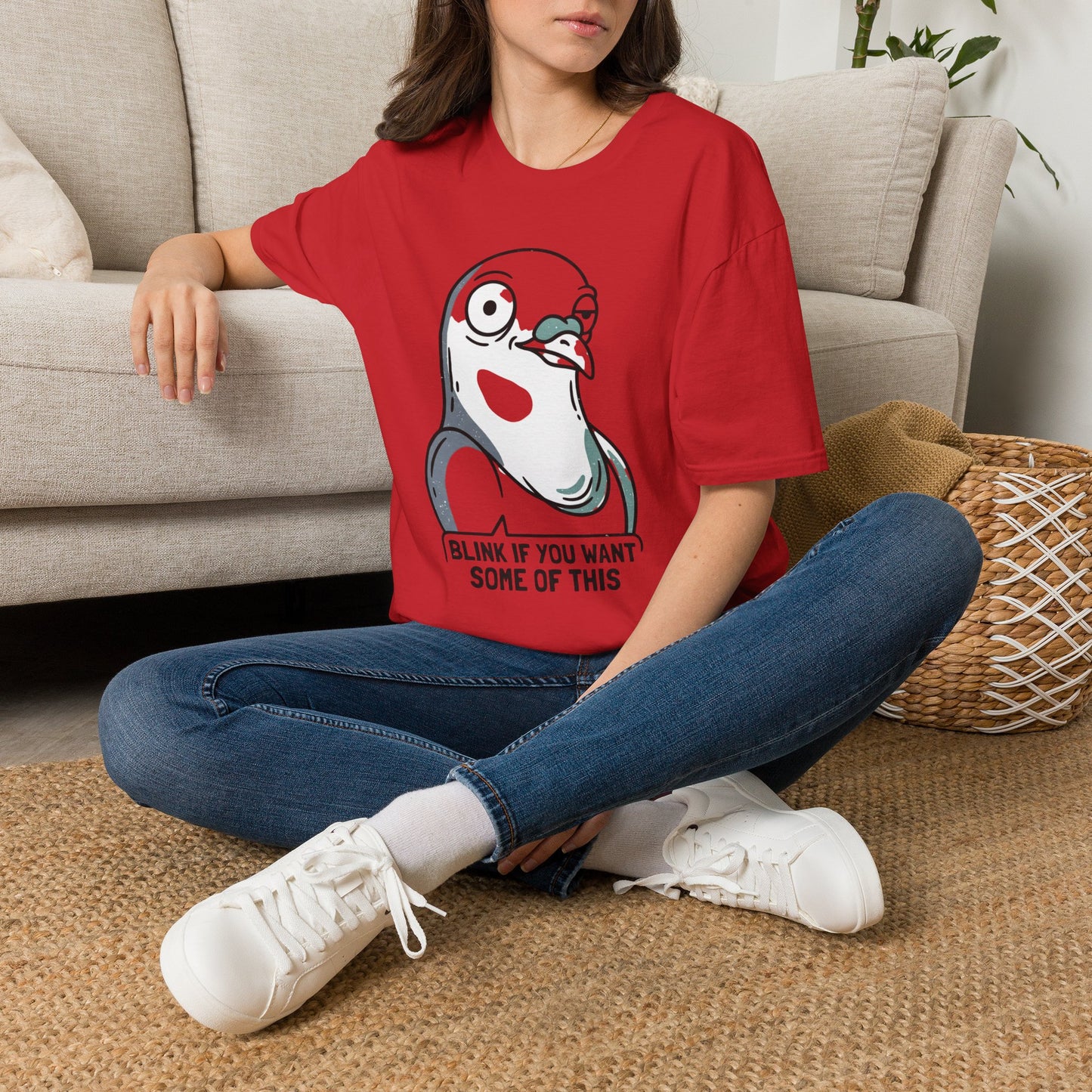 Pigeon Meme T‑Shirt — “Blink If You Want Some Of This” Funny Graphic Tee