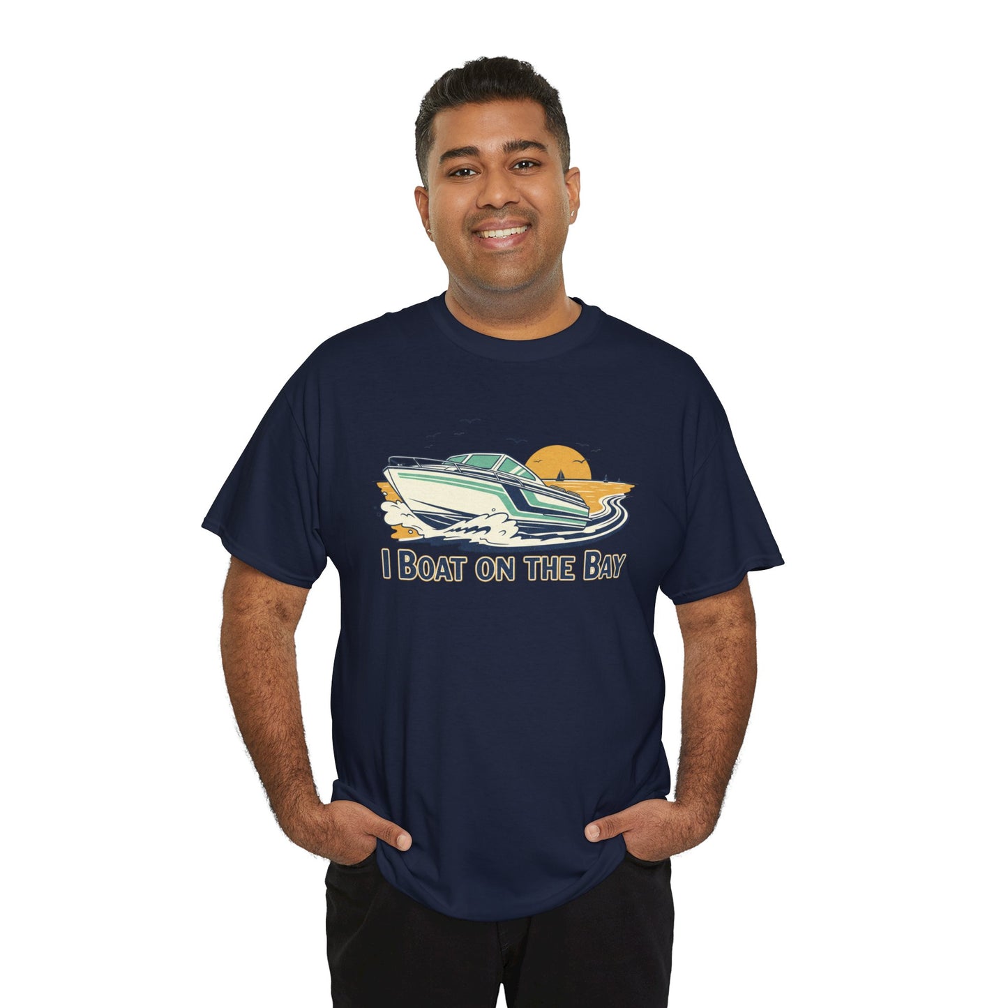 Boat on the Bay T-Shirt — Retro Motorboat Sunset Tee Printify