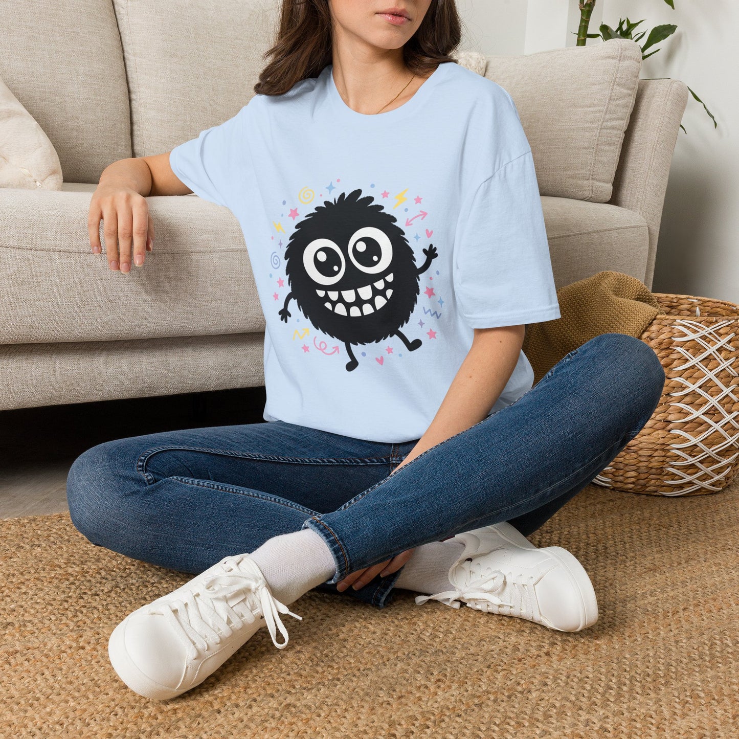 Cute Fuzzy Monster T-Shirt — Playful Cartoon Graphic Tee for Kids & Adults