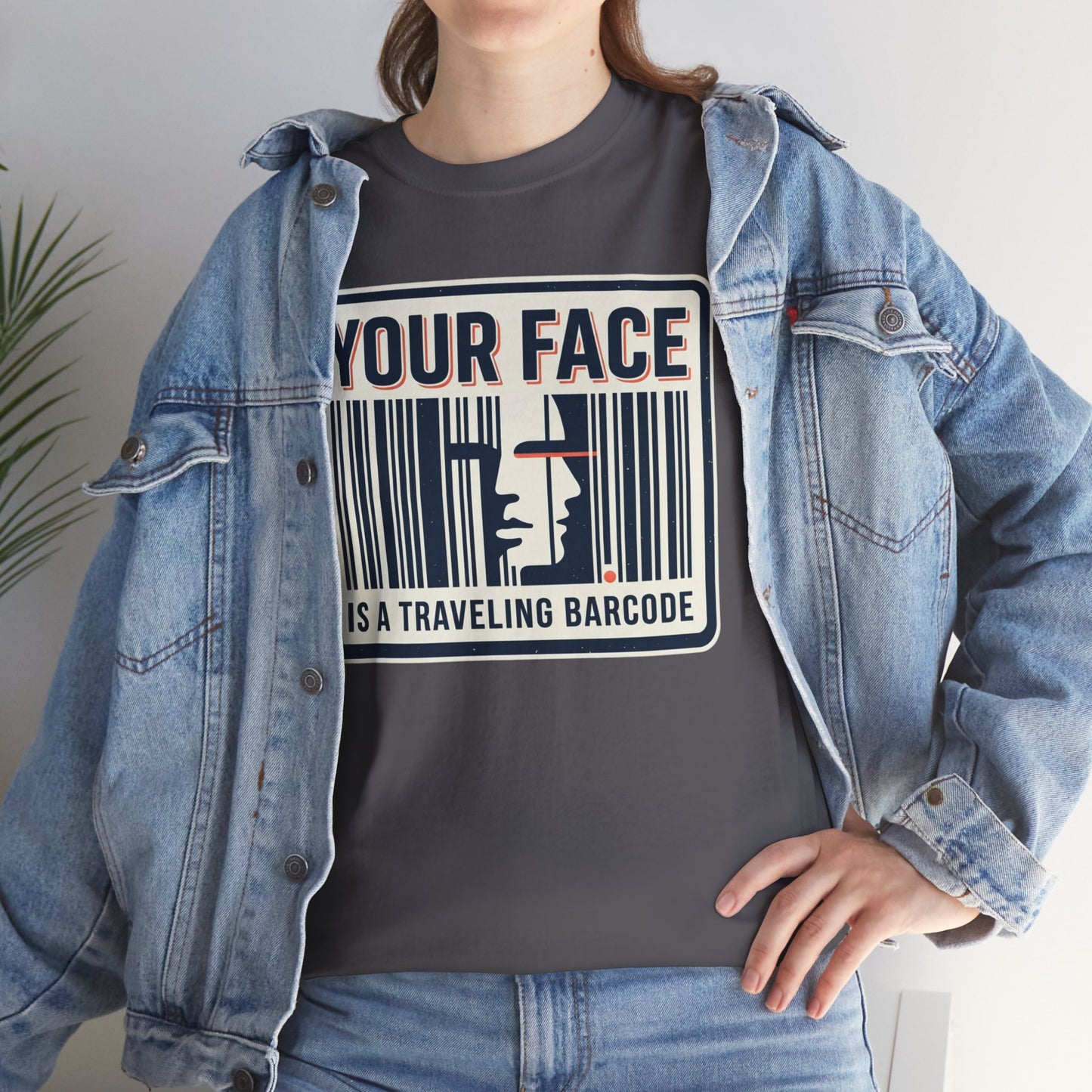 "Your Face Is a Traveling Barcode" Graphic Tee