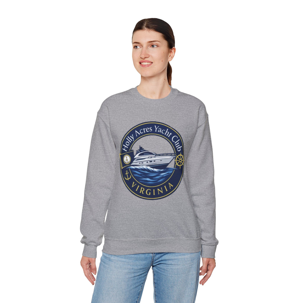 Virginia Yacht Club Crewneck Sweatshirt — "Holly Acres Yacht Club" Nautical Logo