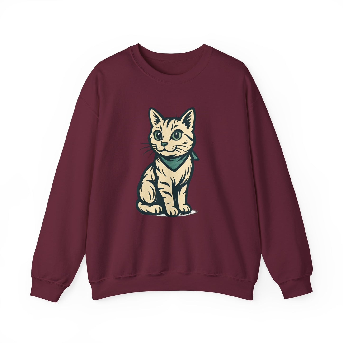 Cute Kitten Pullover Sweatshirt — Vintage Cat Illustration Crewneck