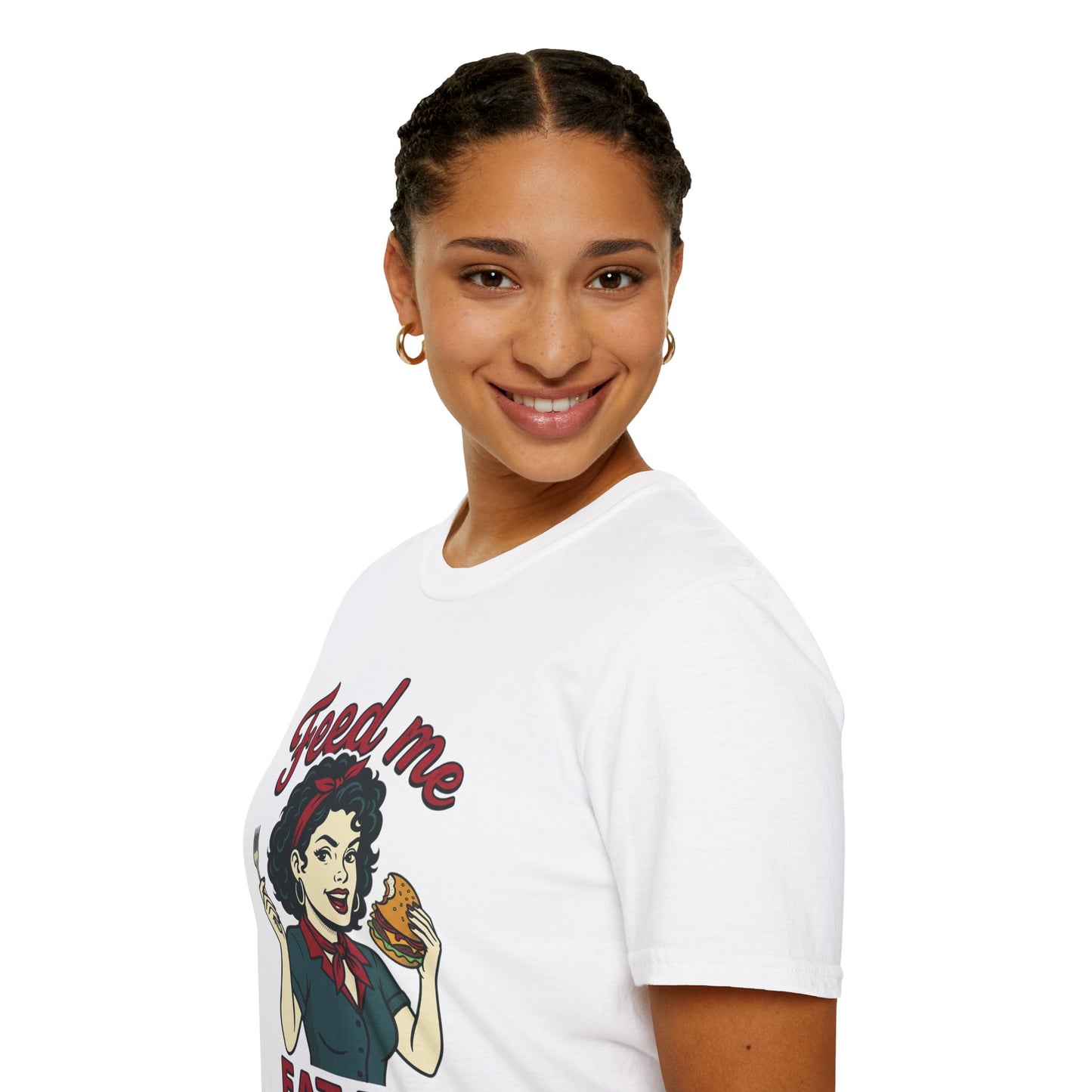 Feed Me Eat Me T-Shirt — Retro Pinup Burger Graphic Tee Printify
