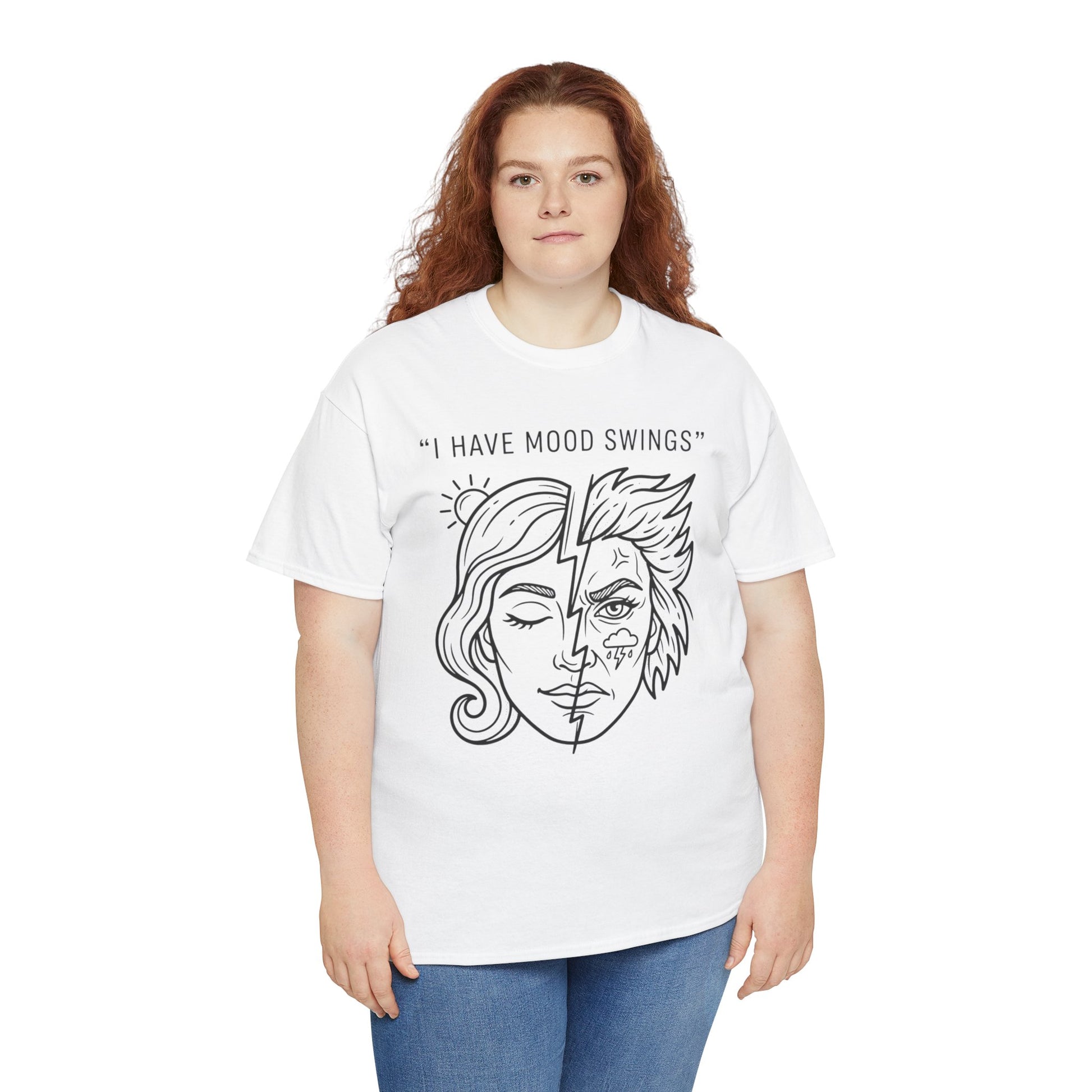 Mood Swings Graphic Tee — Split Face Line Art "I Have Mood Swings" T-Shirt Printify