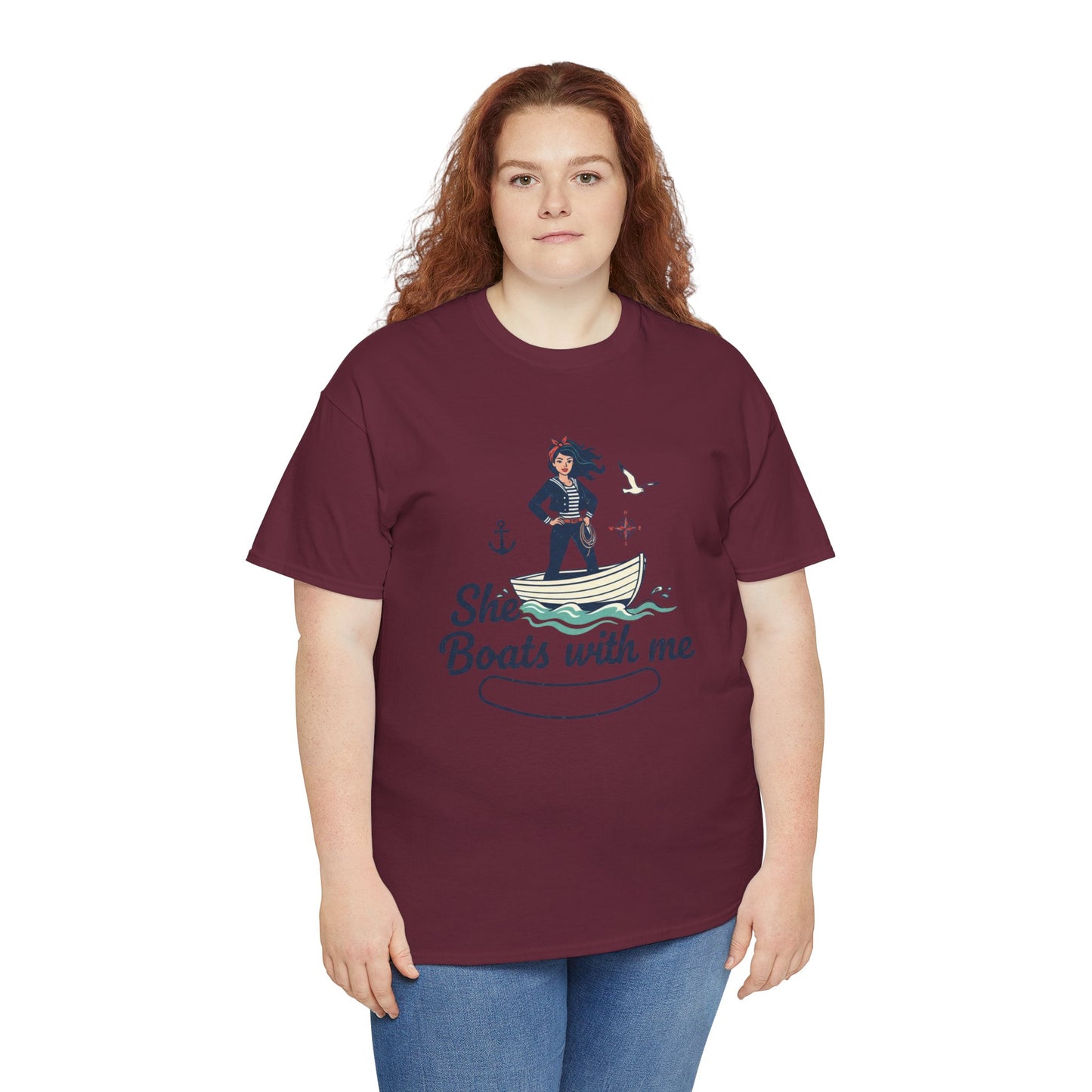 T-Shirt — "She Boats With Me" Nautical Couple Tee Printify