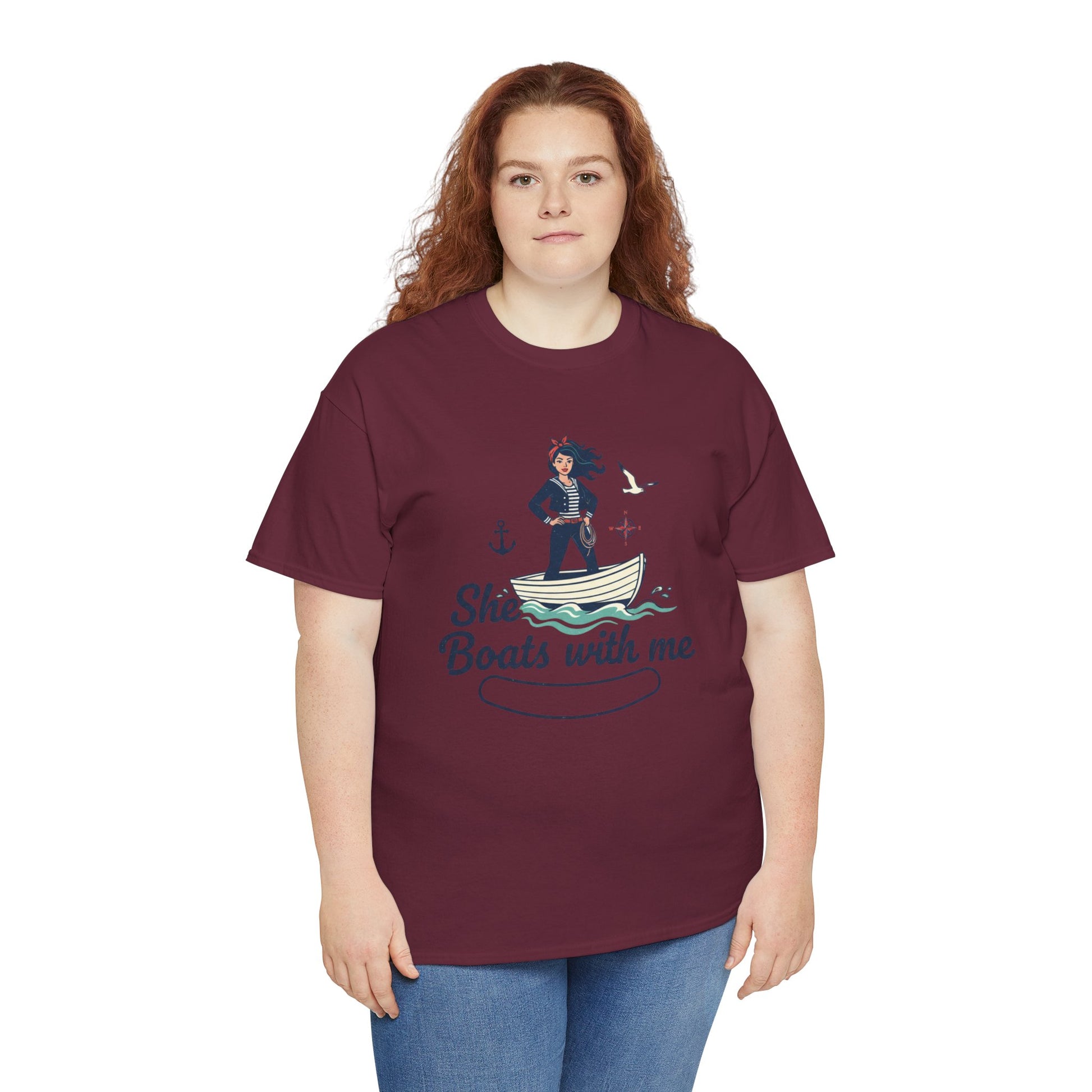 T-Shirt — "She Boats With Me" Nautical Couple Tee Printify