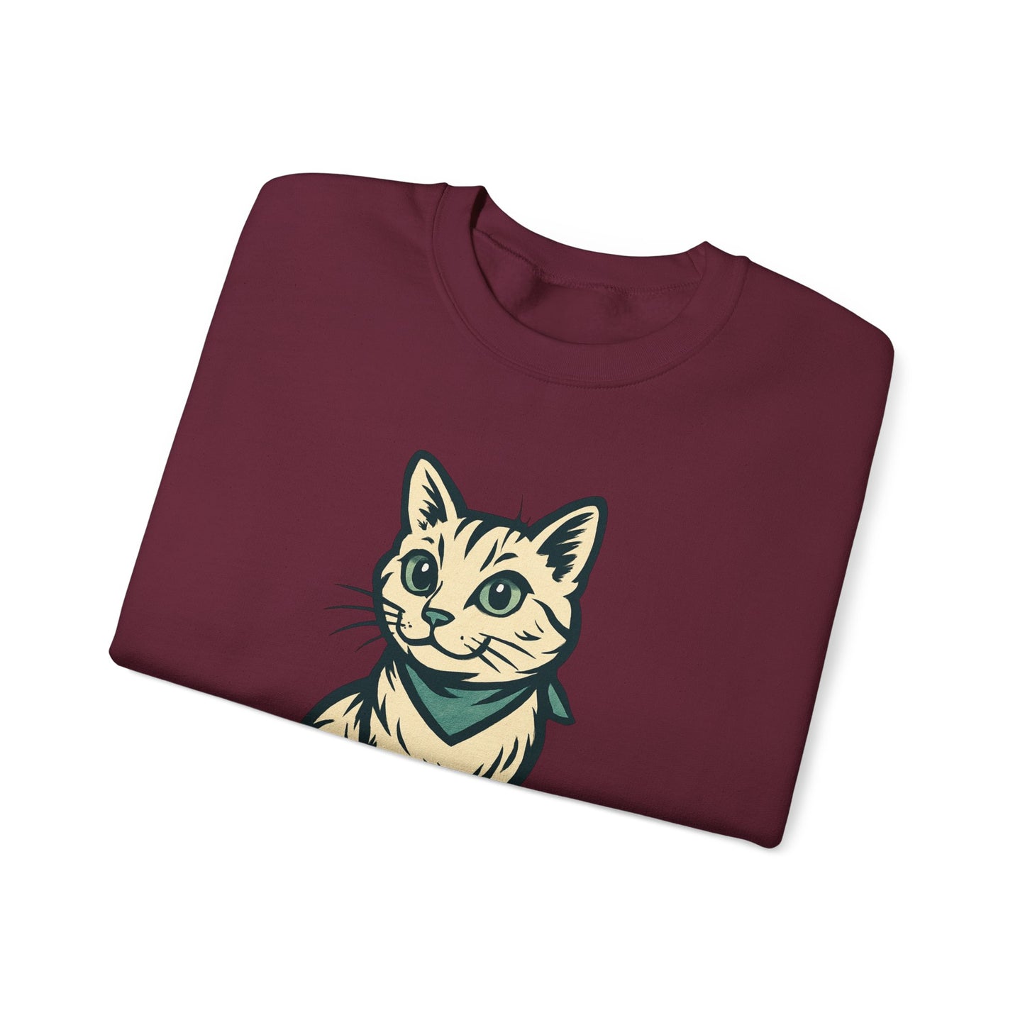 Cute Kitten Pullover Sweatshirt — Vintage Cat Illustration Crewneck