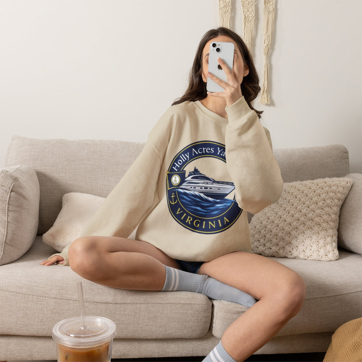 Virginia Yacht Club Crewneck Sweatshirt — "Holly Acres Yacht Club" Nautical Logo