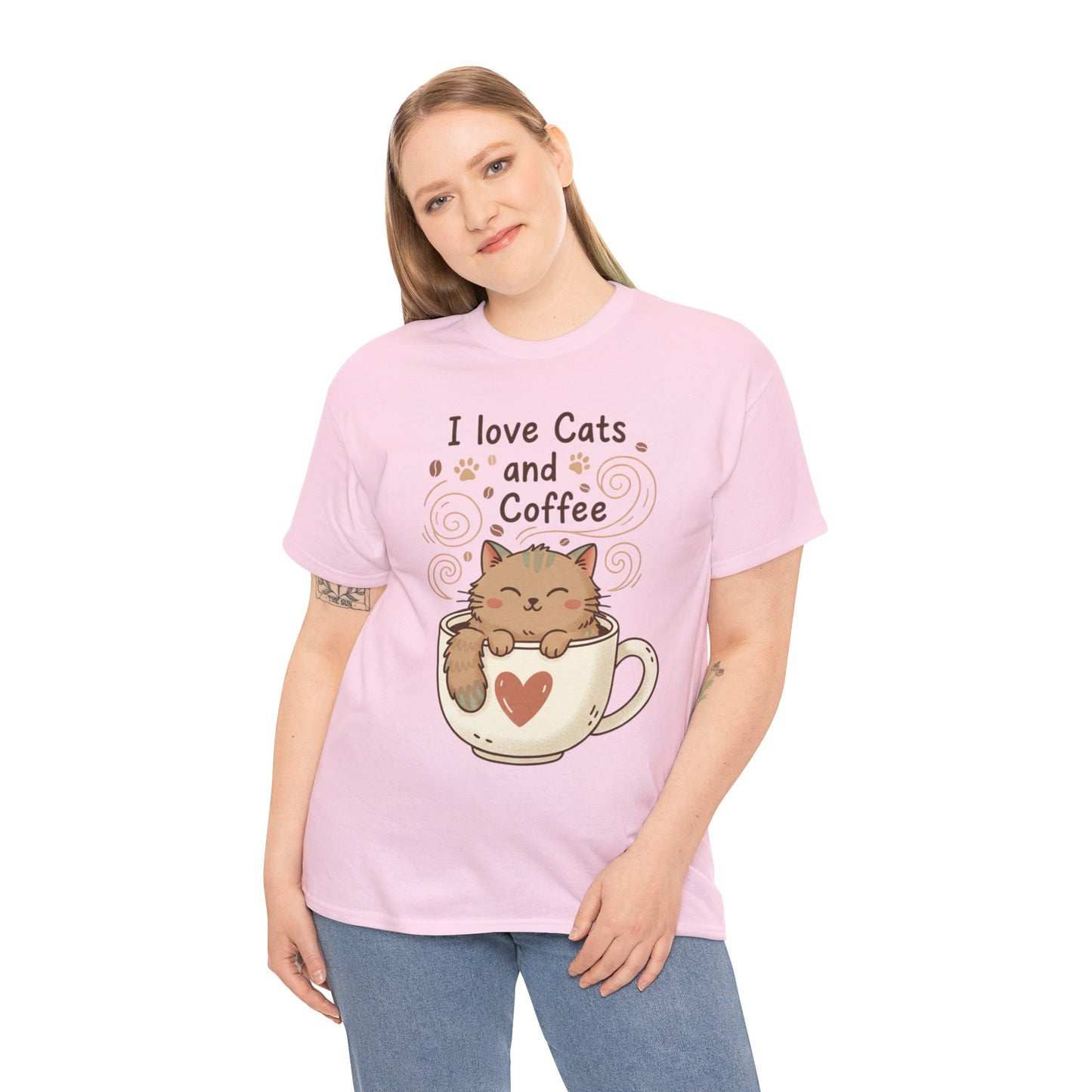 Cat and Coffee T‑Shirt — "I Love Cats and Coffee" Cute Cat in Mug Tee