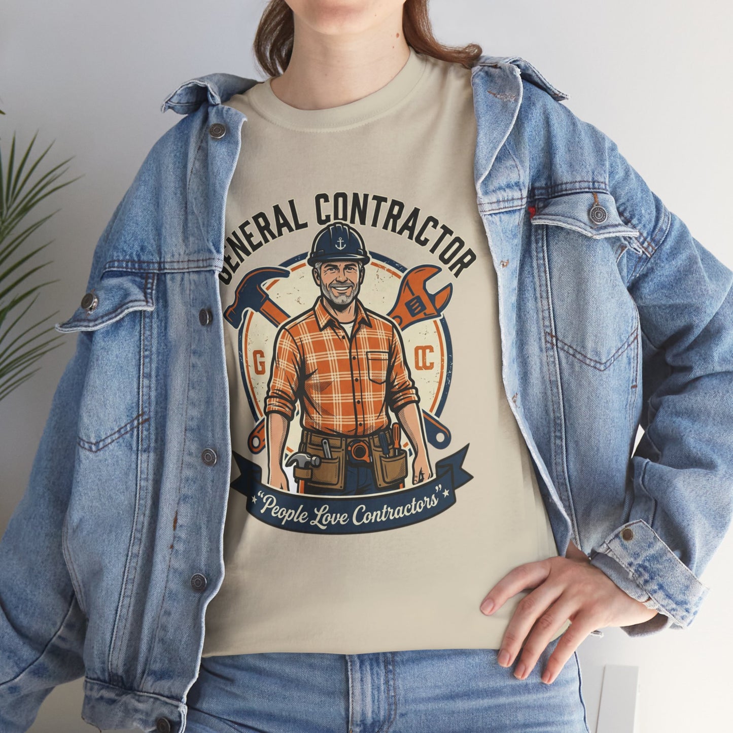 General Contractor T-Shirt — Vintage Construction Worker Logo Tee Printify