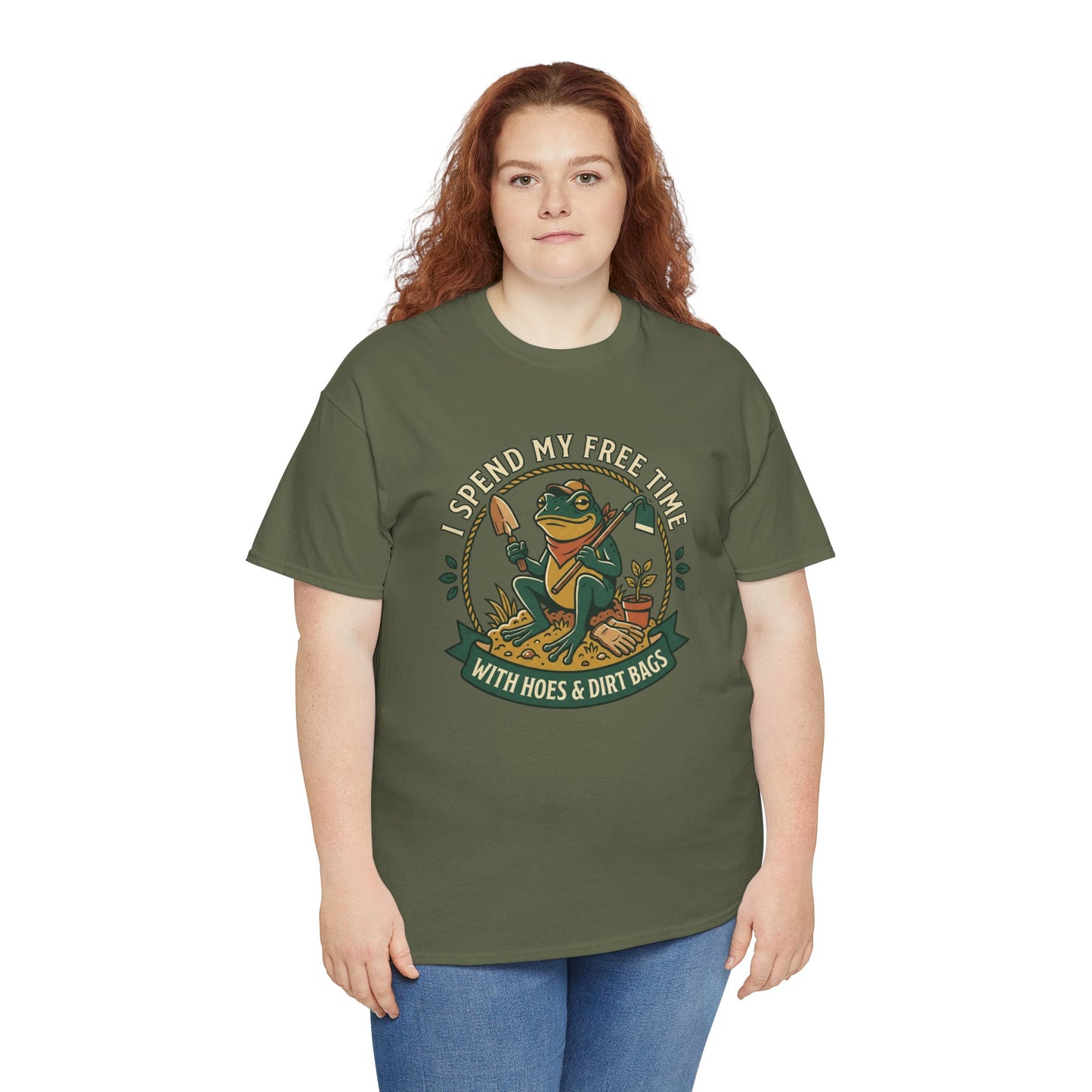 Gardening Frog T-Shirt — "I Spend My Free Time With Hoes & Dirt Bags" Funny Garden Tee