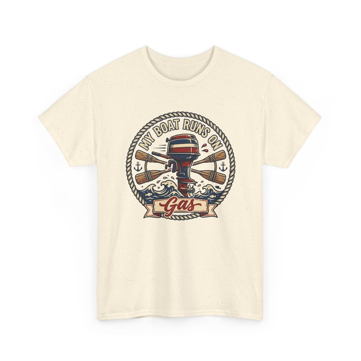 Boat Runs on Gas T-Shirt — Vintage Outboard Motor Fishing Tee Printify