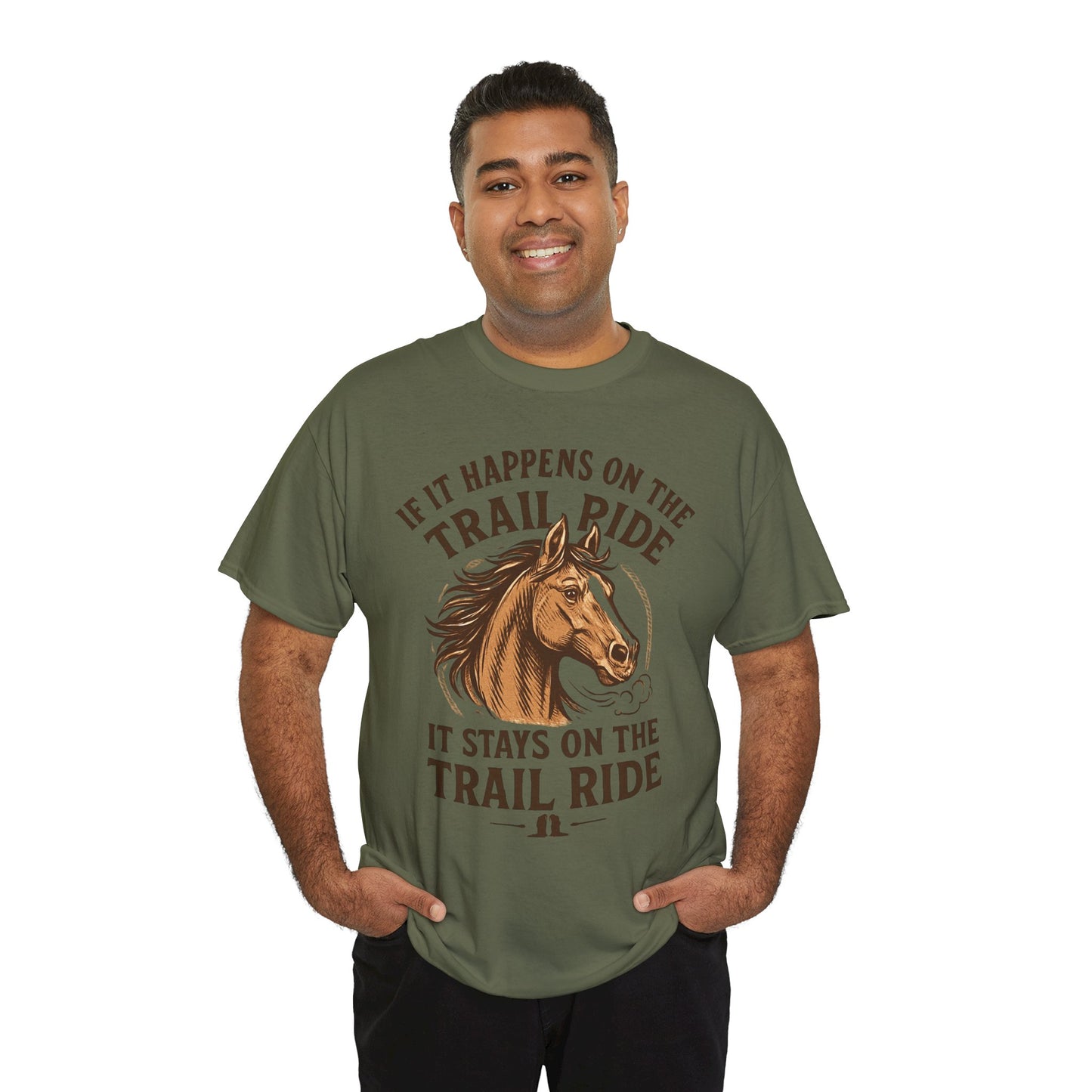Trail Ride T-Shirt — "If It Happens On The Trail Ride, It Stays On The Trail Ride" Horse Tee