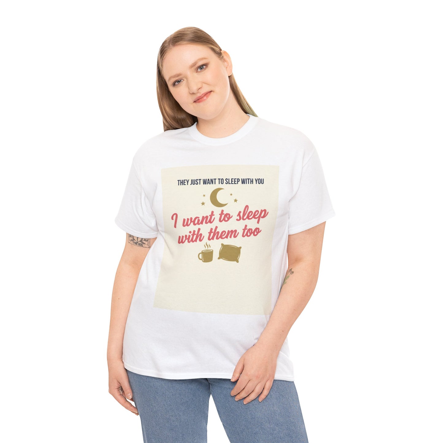 Sleepy Cats T-Shirt — "I Want to Sleep with Them Too" Cute Nighttime Pet Tee