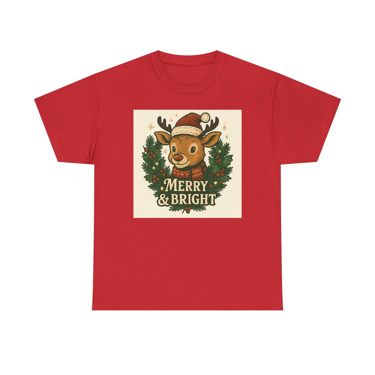 Merry & Bright Reindeer Christmas T-Shirt Printify