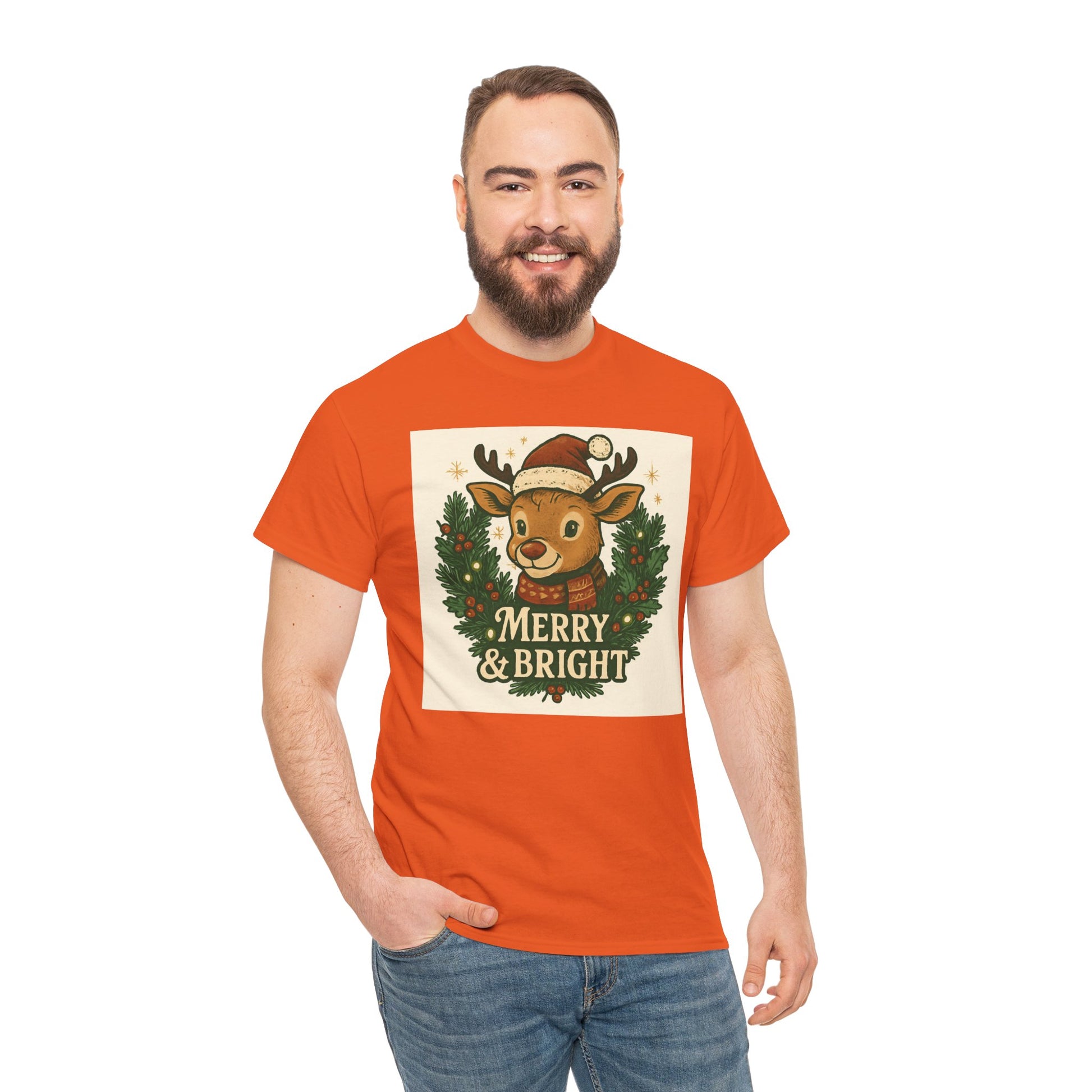Merry & Bright Reindeer Christmas T-Shirt Printify