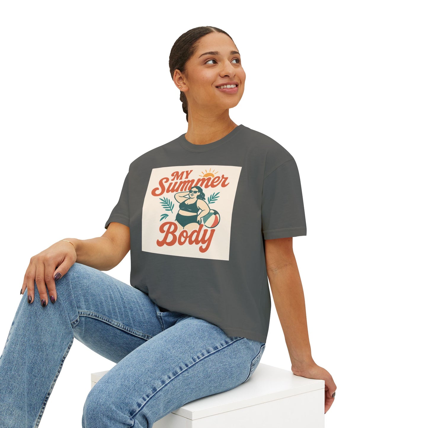 My Summer Body Boxy Tee — Retro Beach Graphic Women’s T‑Shirt