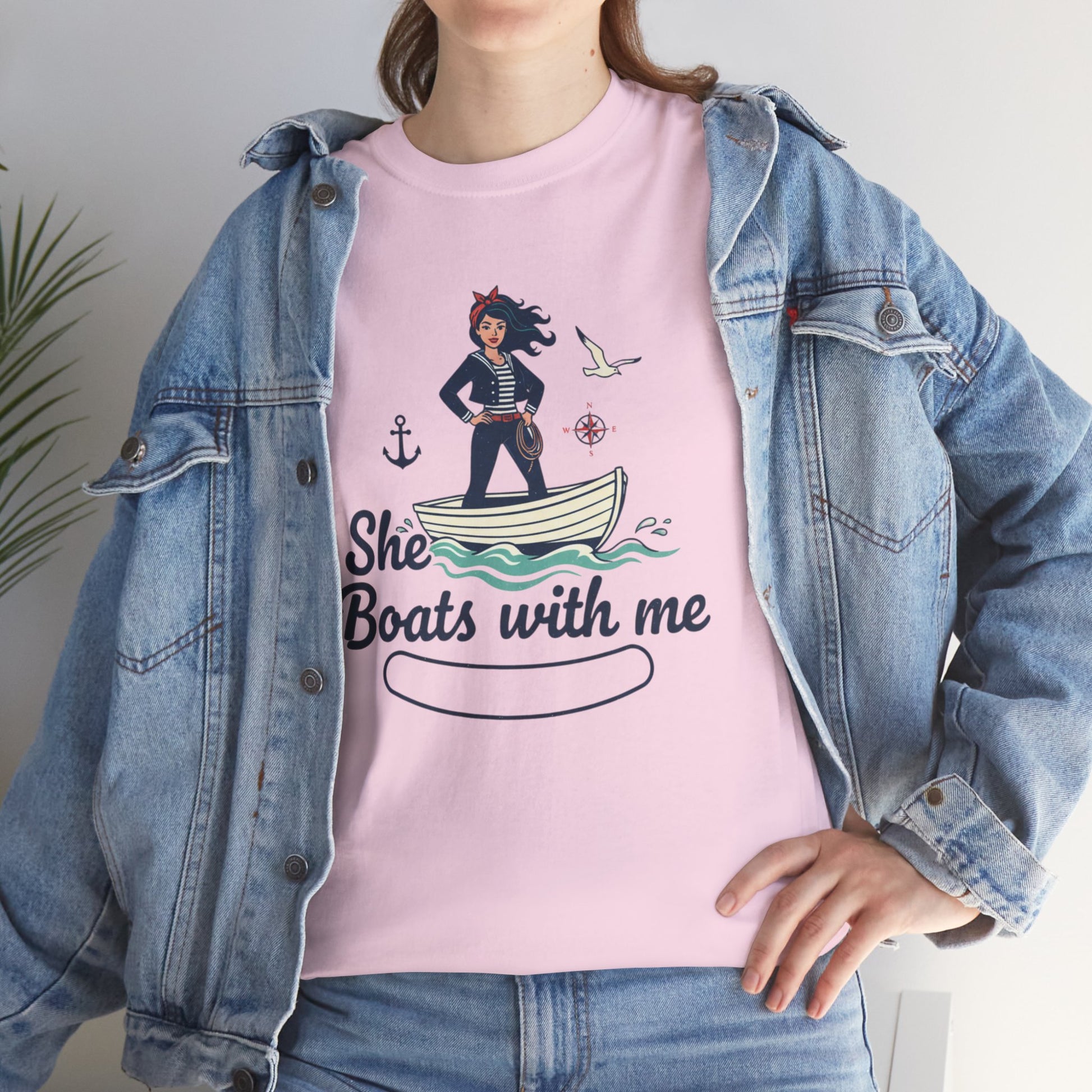 T-Shirt — "She Boats With Me" Nautical Couple Tee Printify