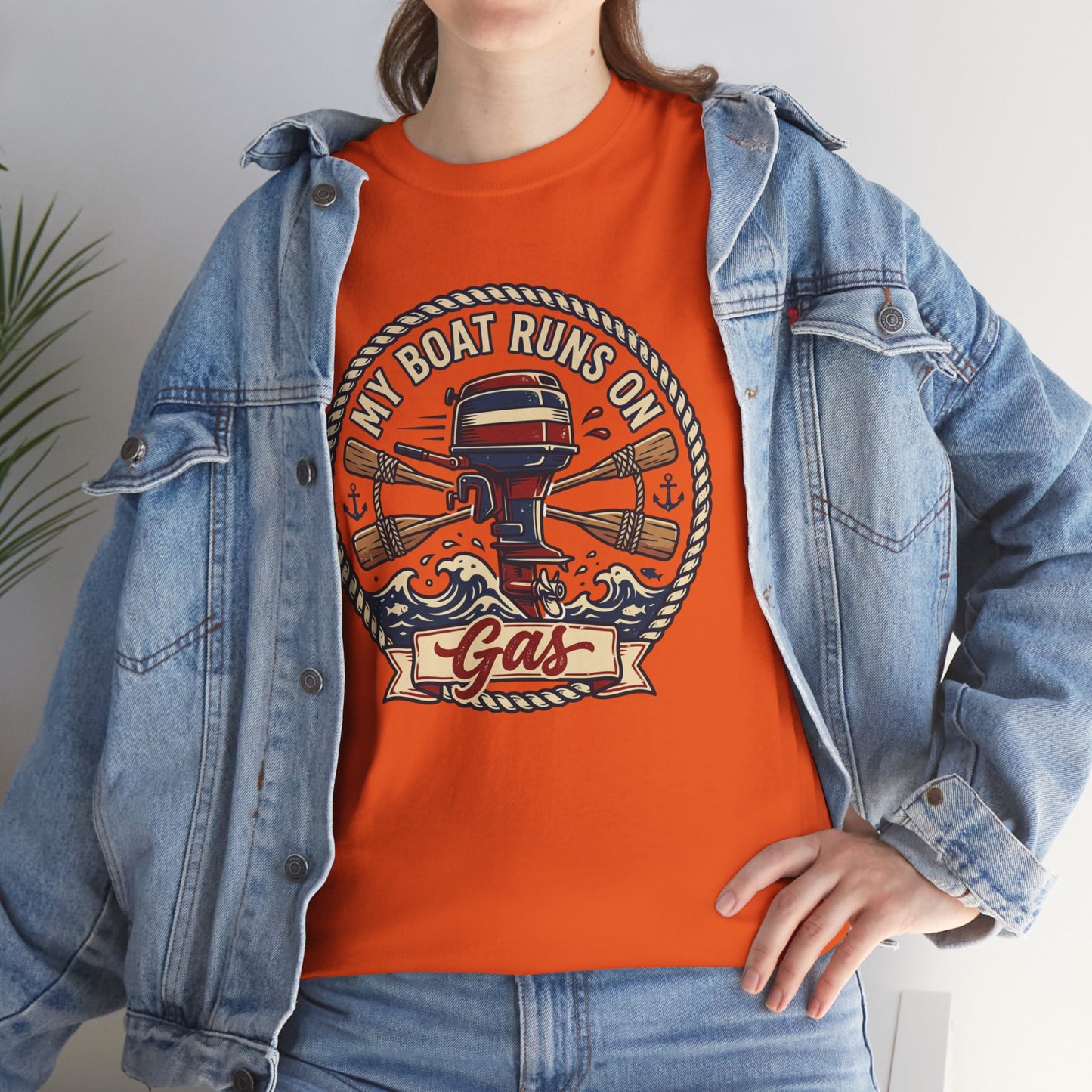 Boat Runs on Gas T-Shirt — Vintage Outboard Motor Fishing Tee Printify