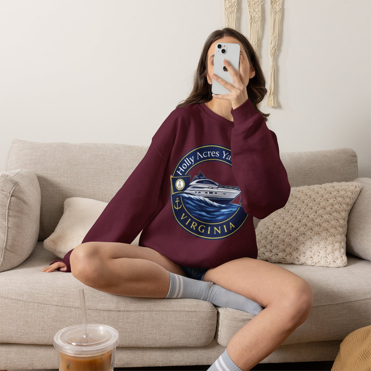 Virginia Yacht Club Crewneck Sweatshirt — "Holly Acres Yacht Club" Nautical Logo