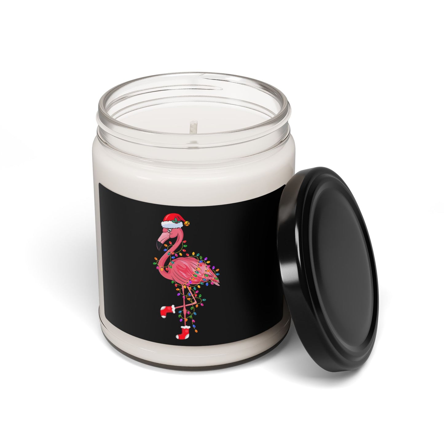 Holiday Flamingo Soy Candle — 9oz Christmas Scented Jar (Santa Hat & Lights)