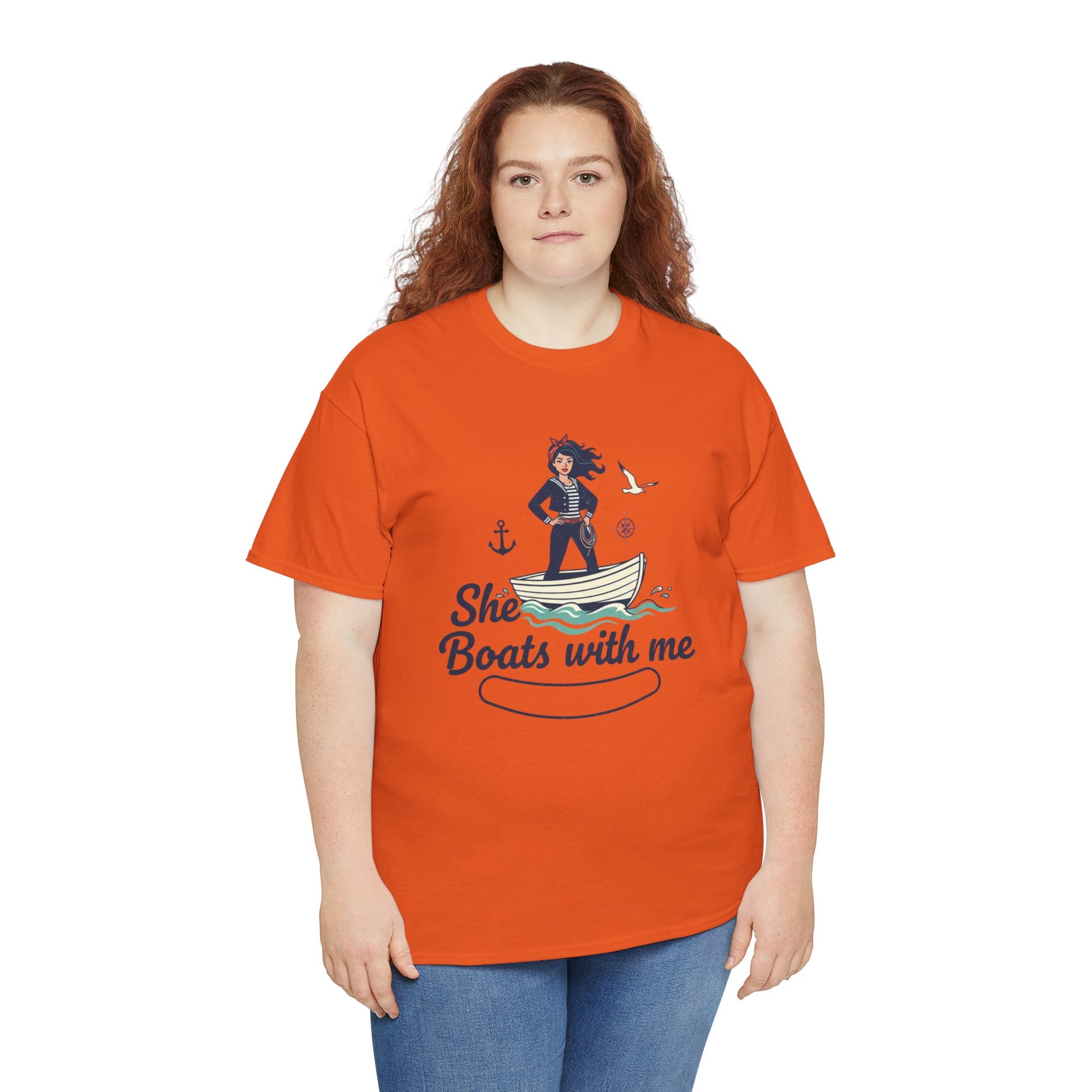 T-Shirt — "She Boats With Me" Nautical Couple Tee Printify