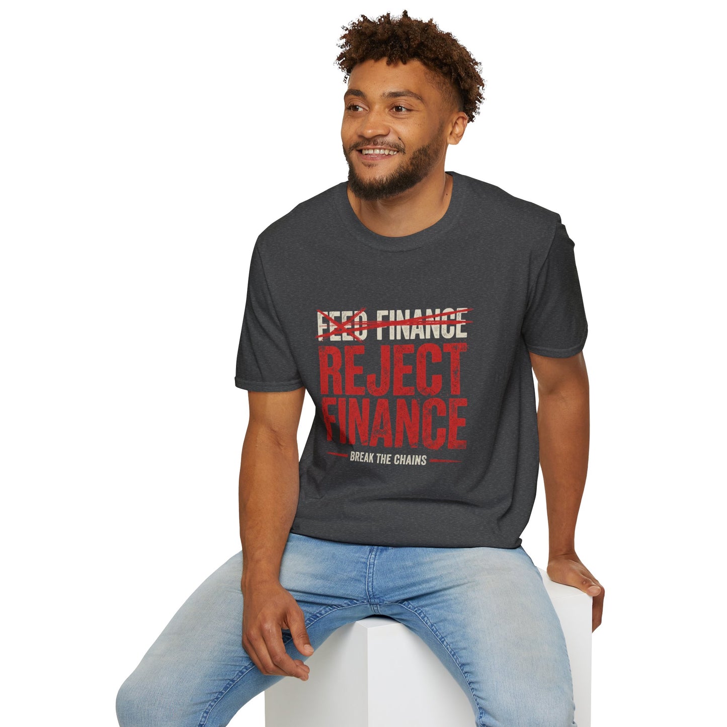 Reject Finance T-Shirt — Bold Red Protest Graphic Tee