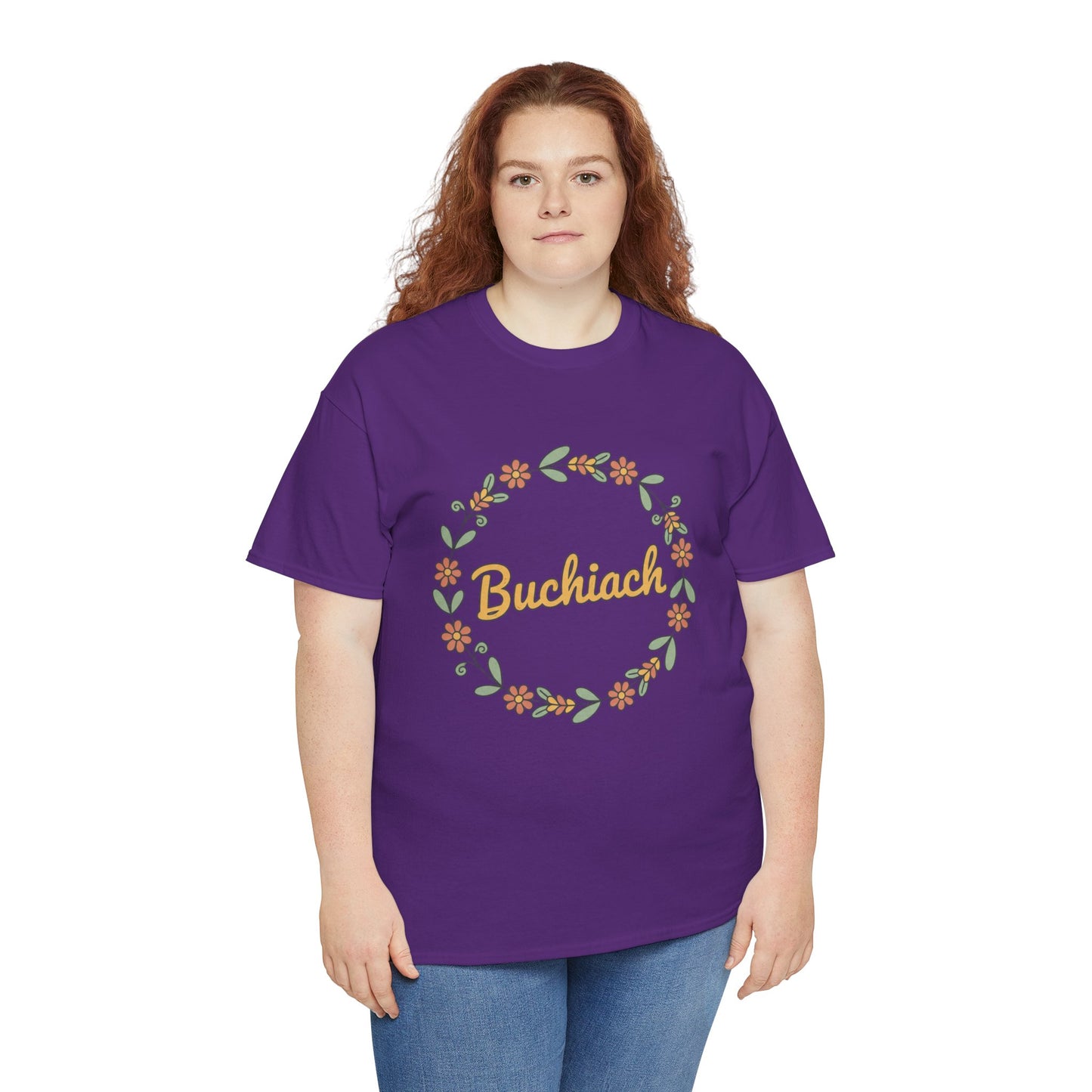 Buchiach Floral Wreath T-Shirt — Retro Script Garden Tee Printify
