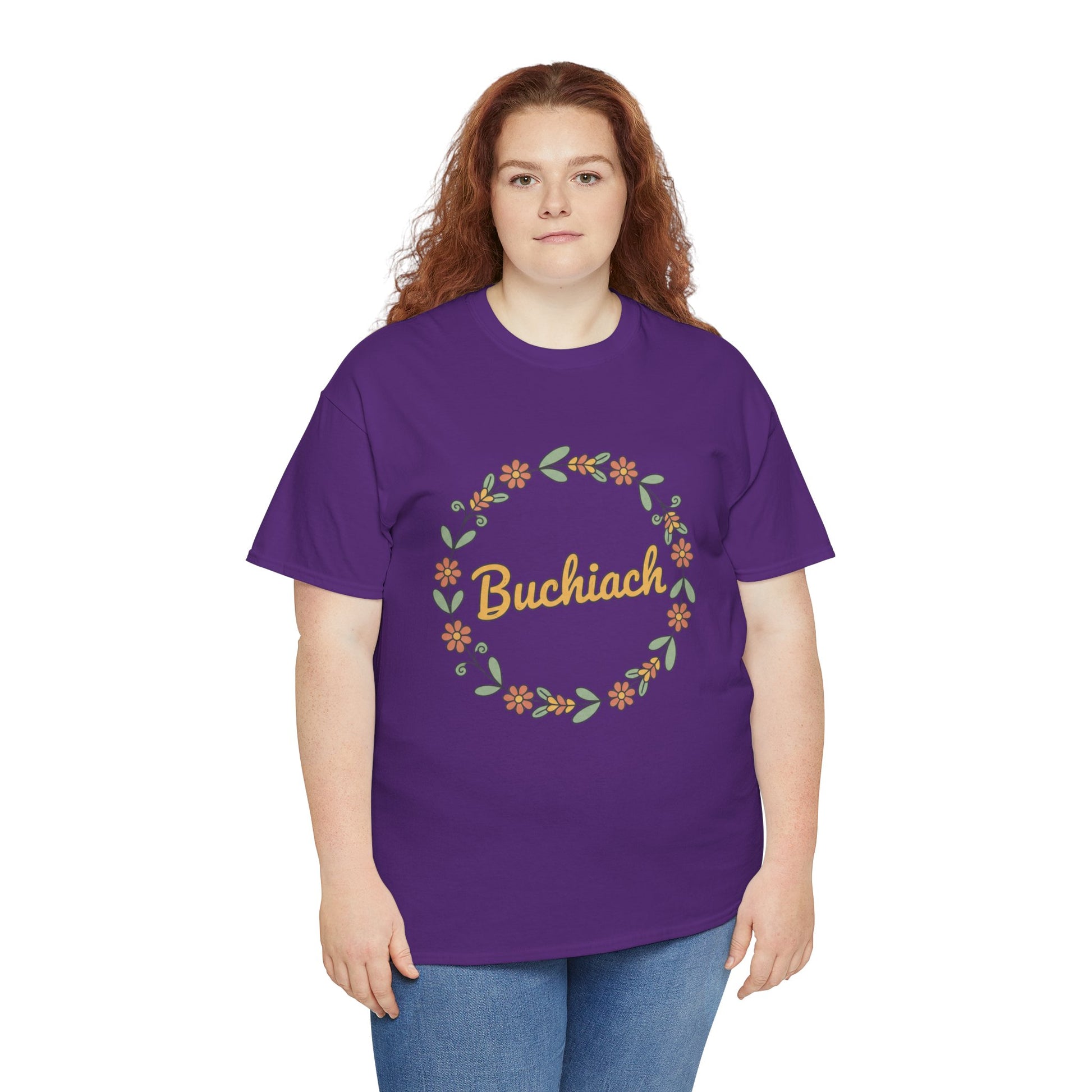 Buchiach Floral Wreath T-Shirt — Retro Script Garden Tee Printify