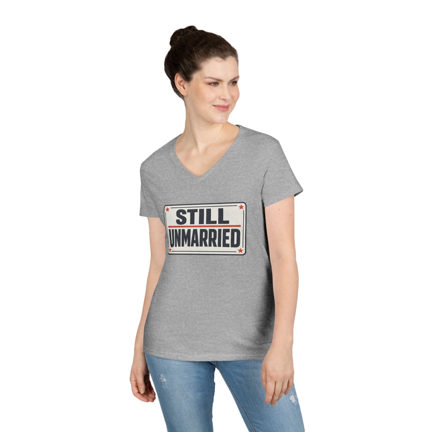 Still Unmarried V-Neck Tee — Funny Single Women T-Shirt