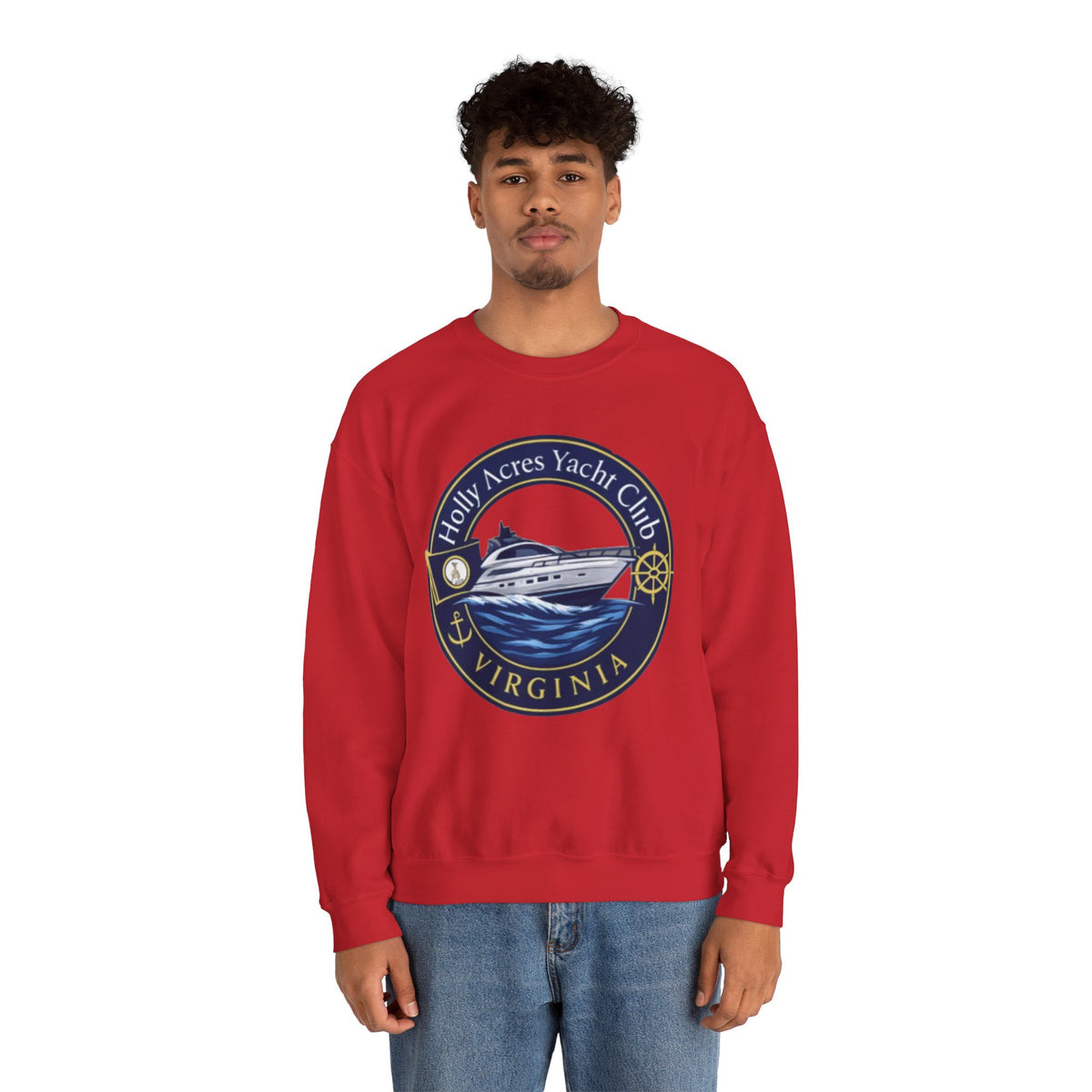 Virginia Yacht Club Crewneck Sweatshirt — "Holly Acres Yacht Club" Nautical Logo