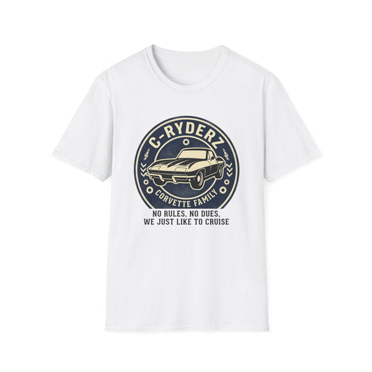 Corvette C-Ryderz Vintage Car T-Shirt — "No Rules, No Dues" Cruising Tee