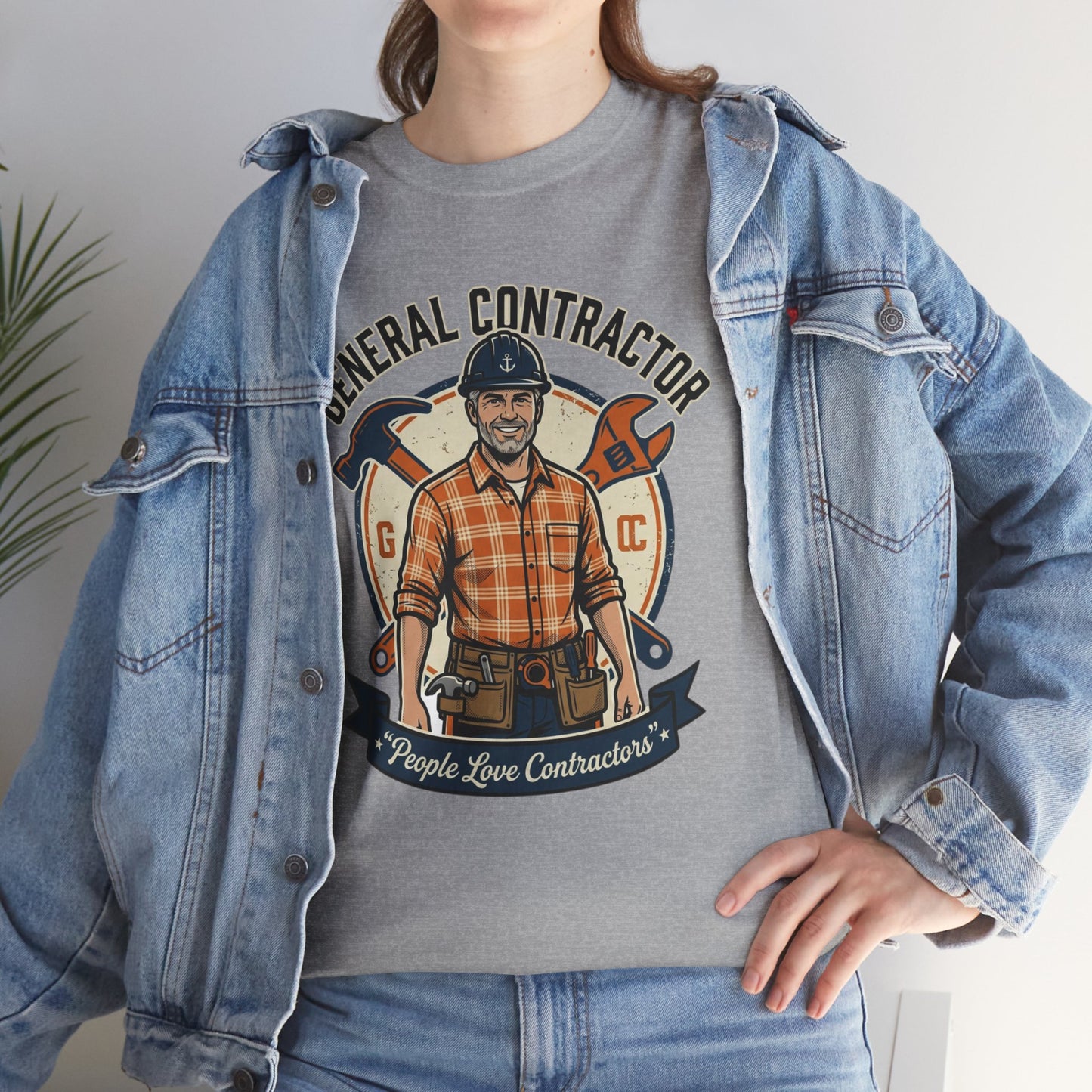 General Contractor T-Shirt — Vintage Construction Worker Logo Tee Printify