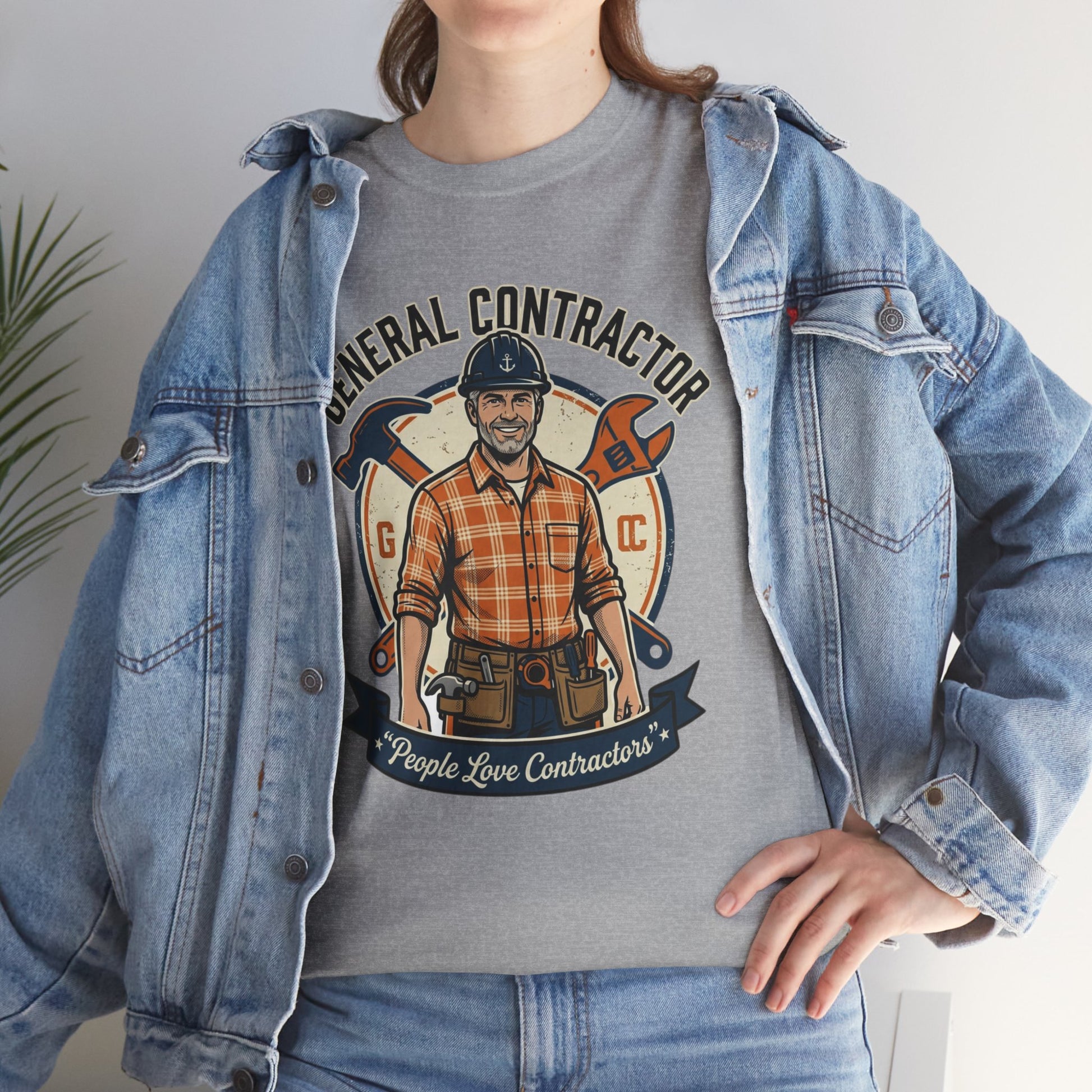 General Contractor T-Shirt — Vintage Construction Worker Logo Tee Printify