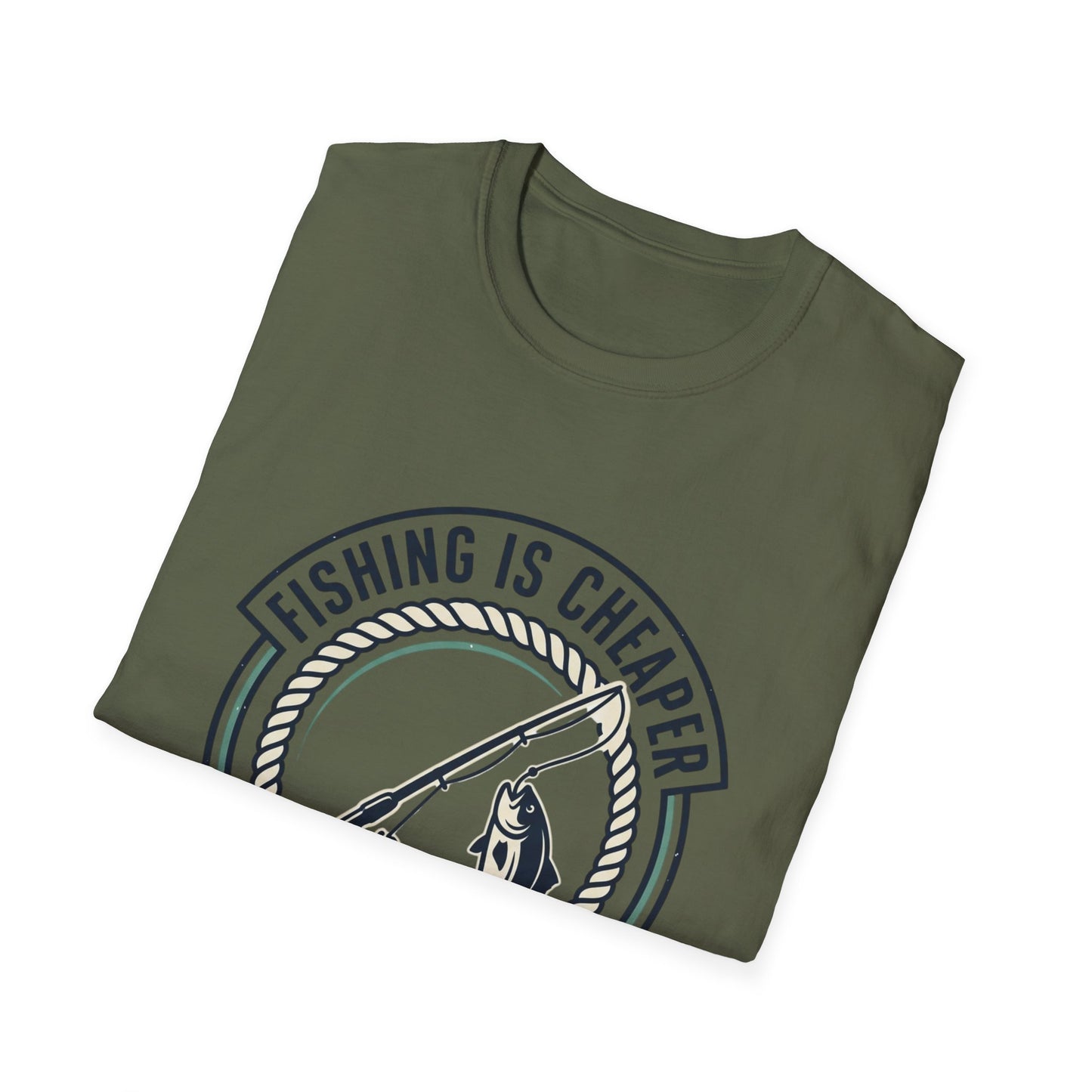 Fishing Is Cheaper Than Therapy T-Shirt — Funny Fishing Graphic Tee for Anglers