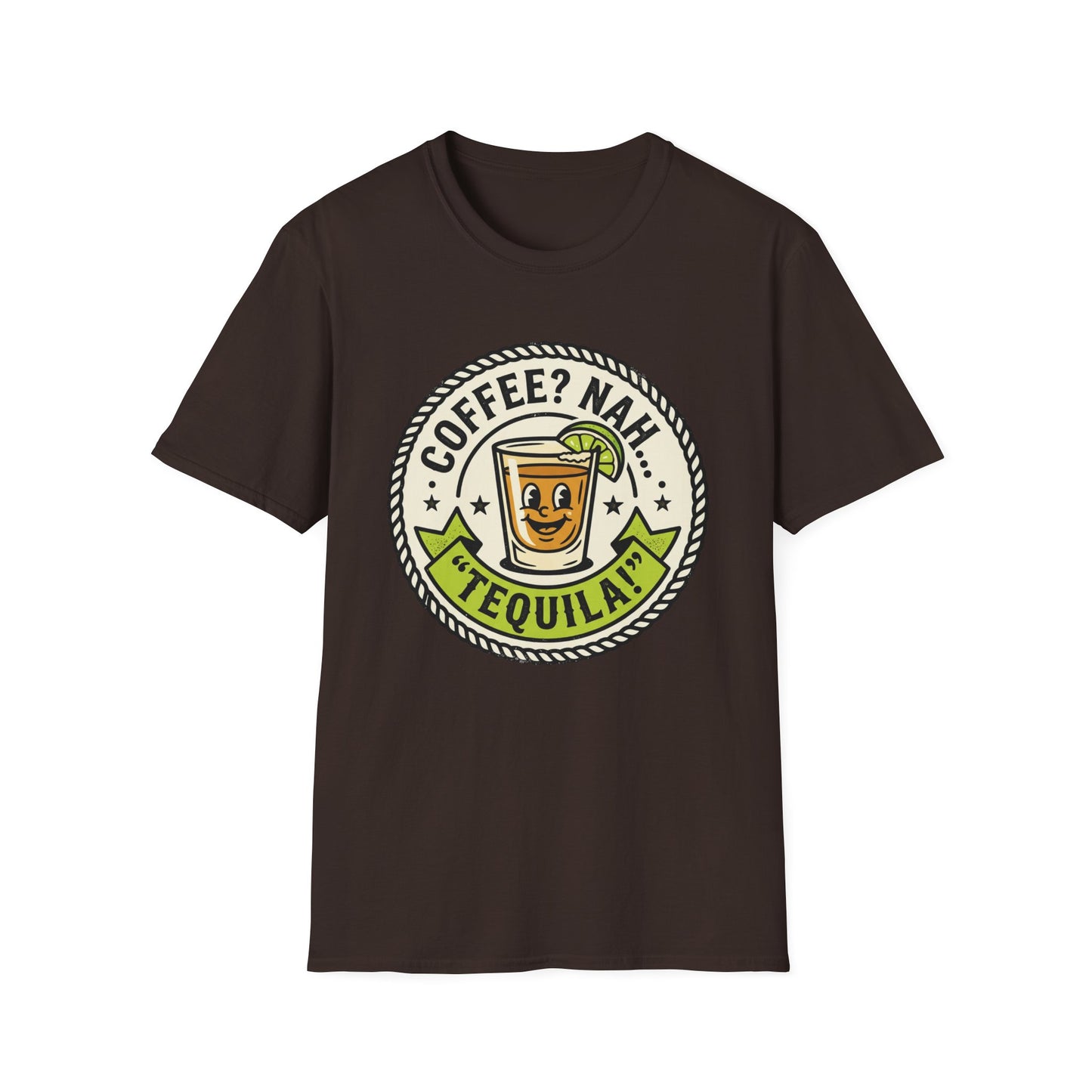 Coffee? Nah, Tequila! T-Shirt – Funny Shot Glass Graphic Tee for Party Lovers