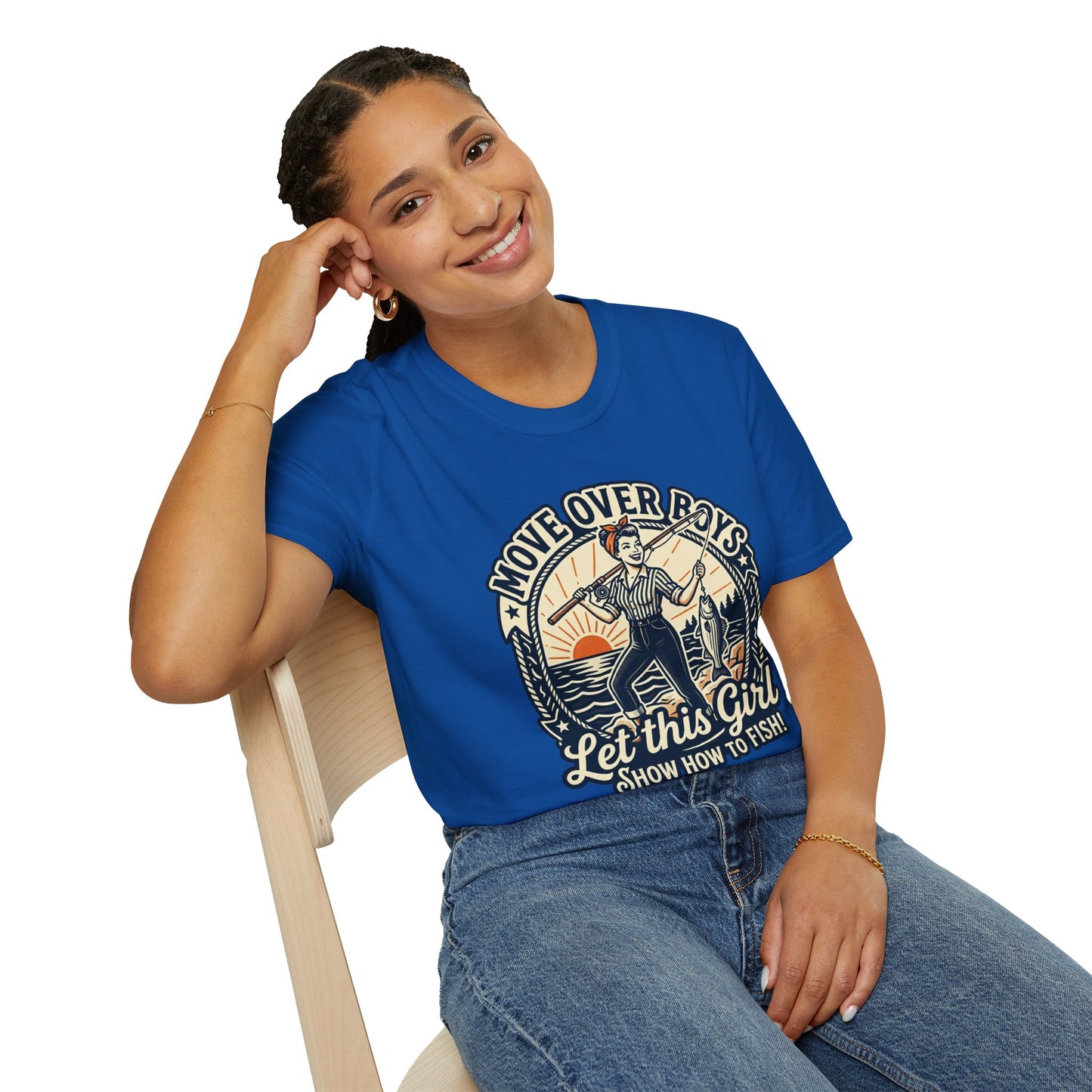 "Move Over Boys, Let This Girl Show How to Fish" Vintage Design - Fishing T-Shirt