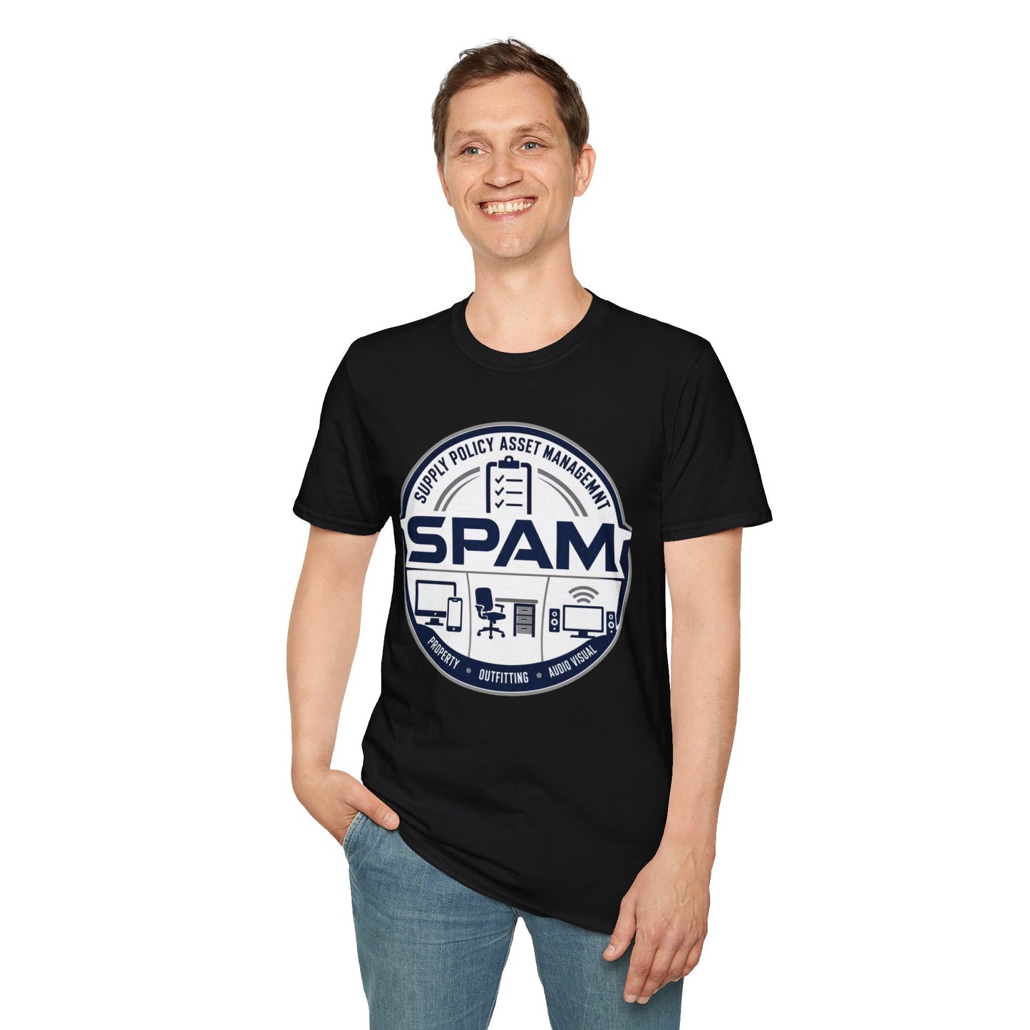 SPAM Supply Policy Asset Management T-Shirt — Logistics/ IT / Admin Graphic Tee