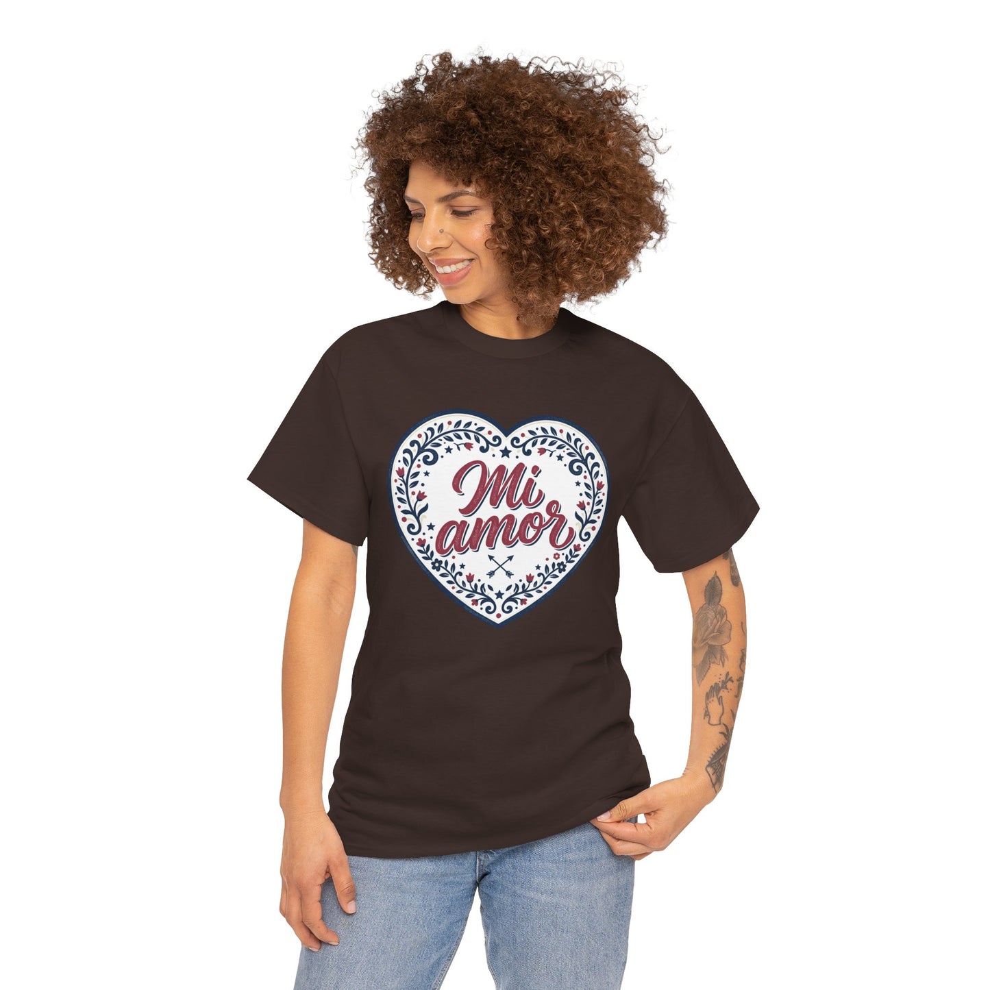 Mi Amor Heart T-Shirt — Romantic Floral Graphic Tee for Valentine’s Day