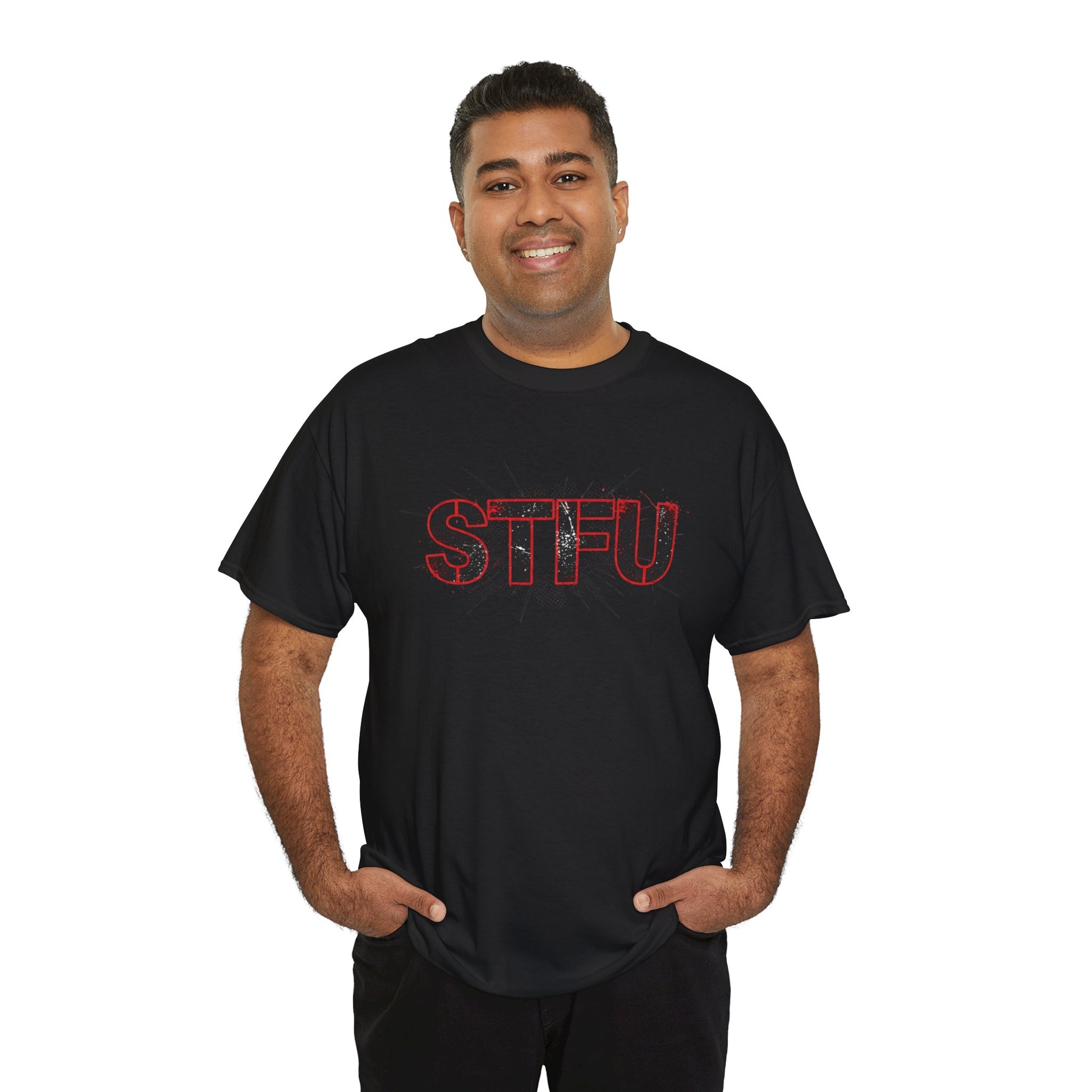 STFU Graphic Tee — Bold Distressed Text Shirt for Statement Style Printify