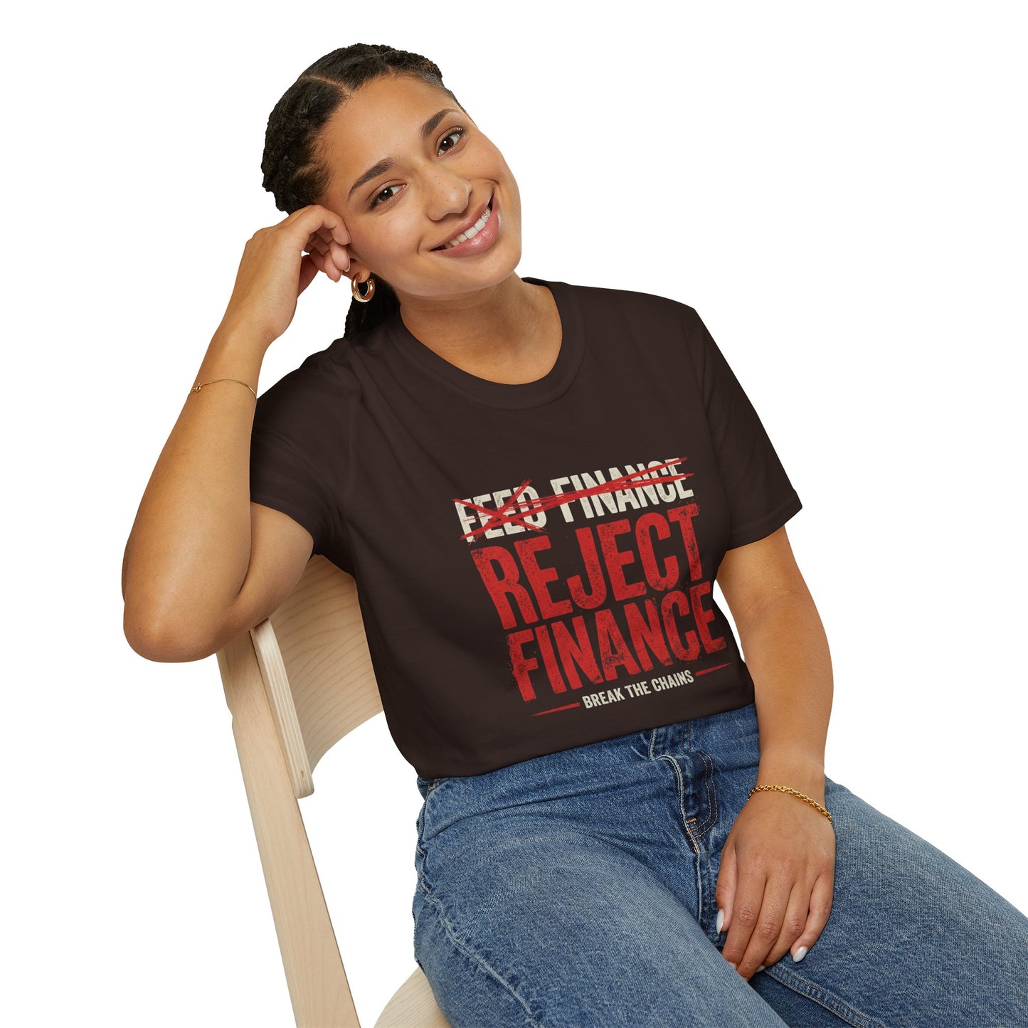 Reject Finance T-Shirt — Bold Red Protest Graphic Tee