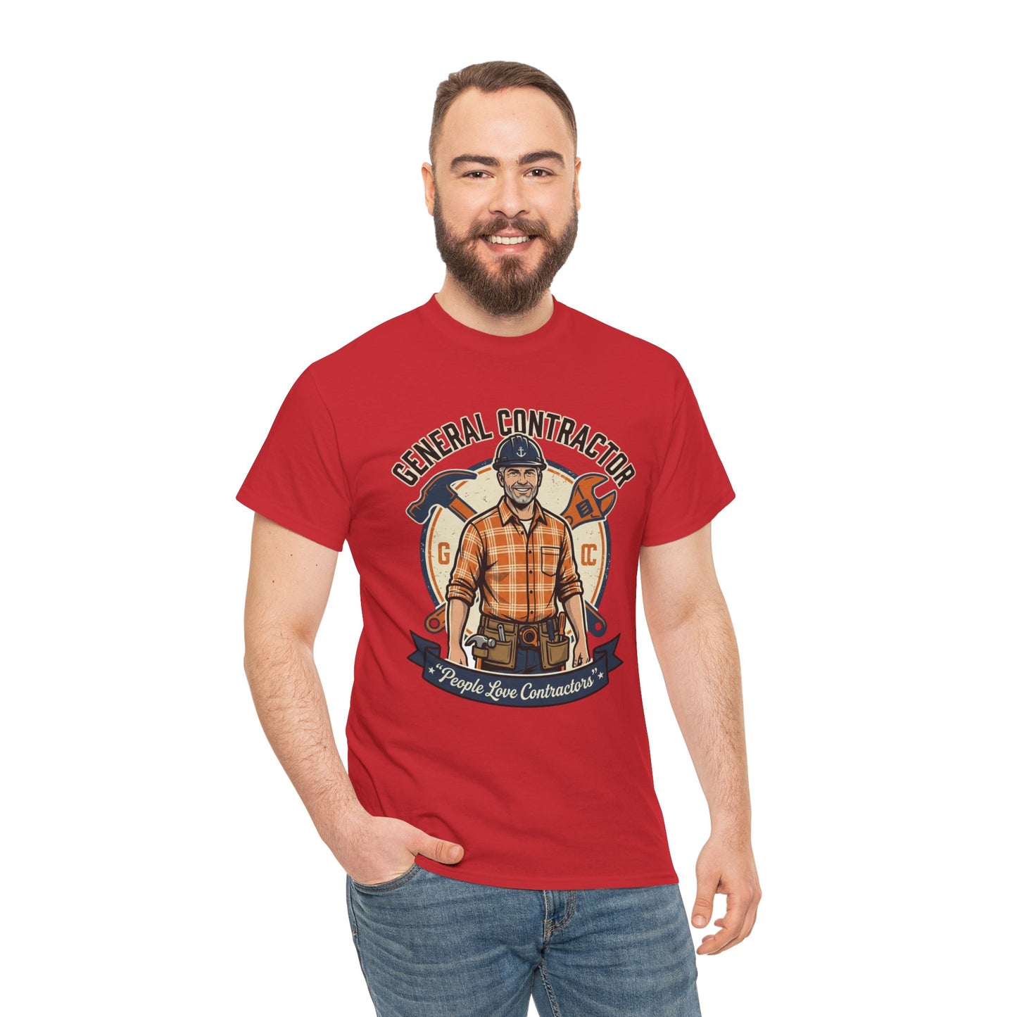 General Contractor T-Shirt — Vintage Construction Worker Logo Tee Printify