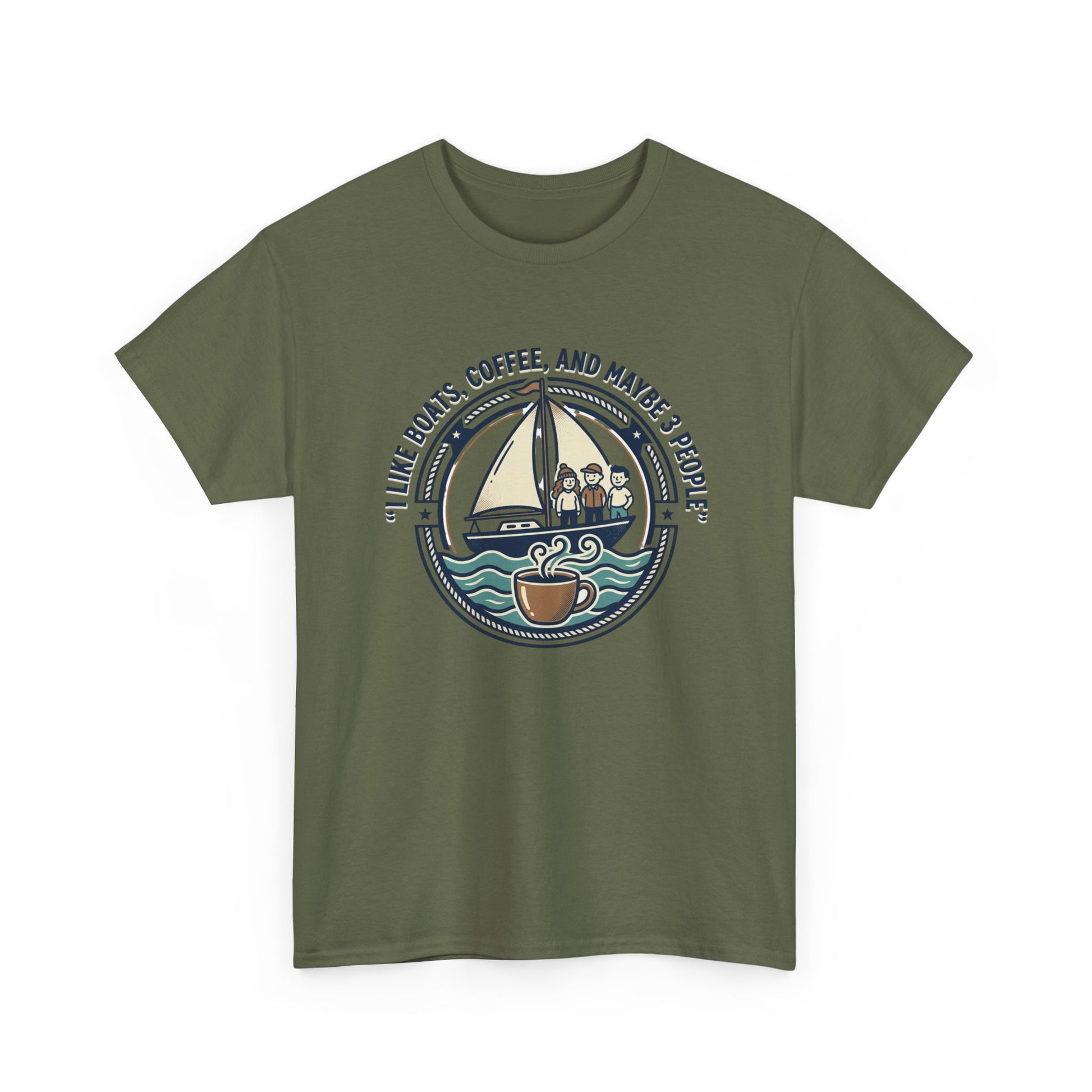 Sailboats & Coffee T‑Shirt — "I Like Boats, Coffee, and Maybe 3 People" Graphic Tee Printify