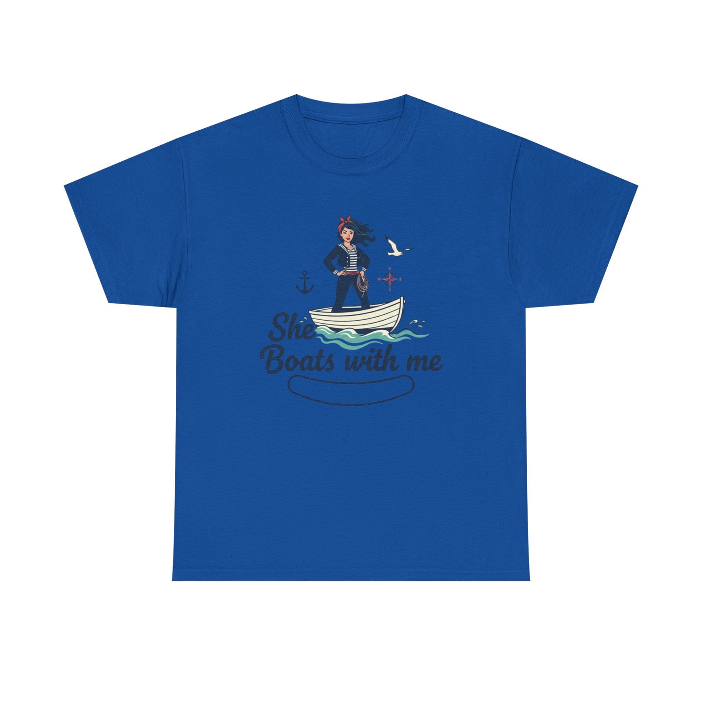 T-Shirt — "She Boats With Me" Nautical Couple Tee Printify